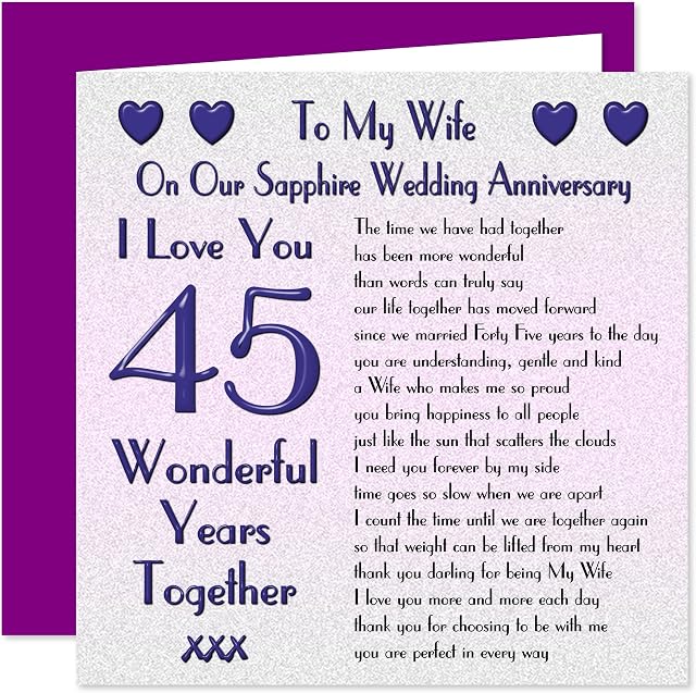 My Wife 45th Wedding Anniversary Card - On Our Sapphire Anniversary - 45 Years - Sentimental Verse I Love You