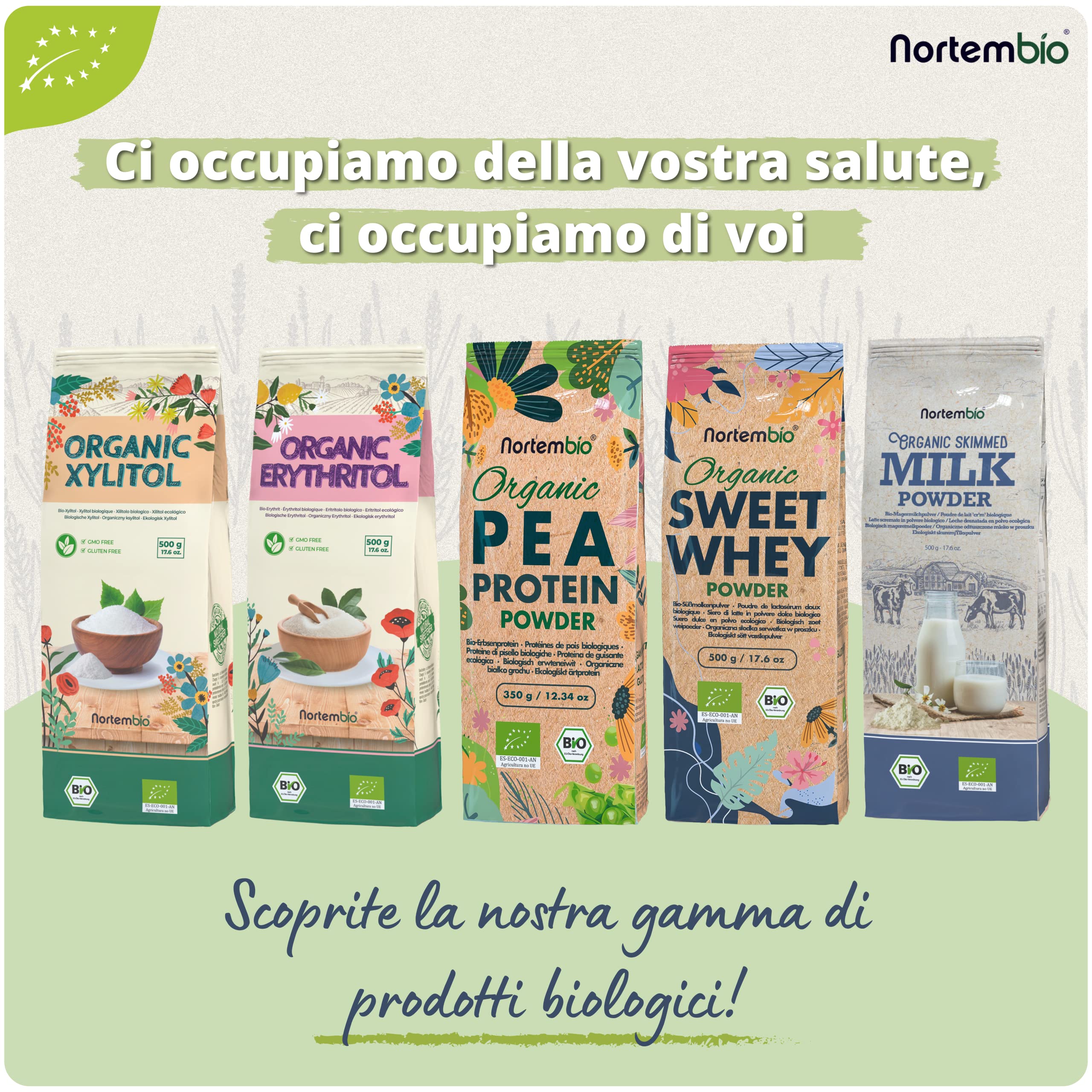 Nortembio Proteina di Piselli ISO 350 g Biologica. Senza Sapore. Origine 100% Naturale. Proteina Isolata per Vegani. Isolato Proteico di Piselli. In Polvere. Senza Zuccheri, OGM, Glutine.