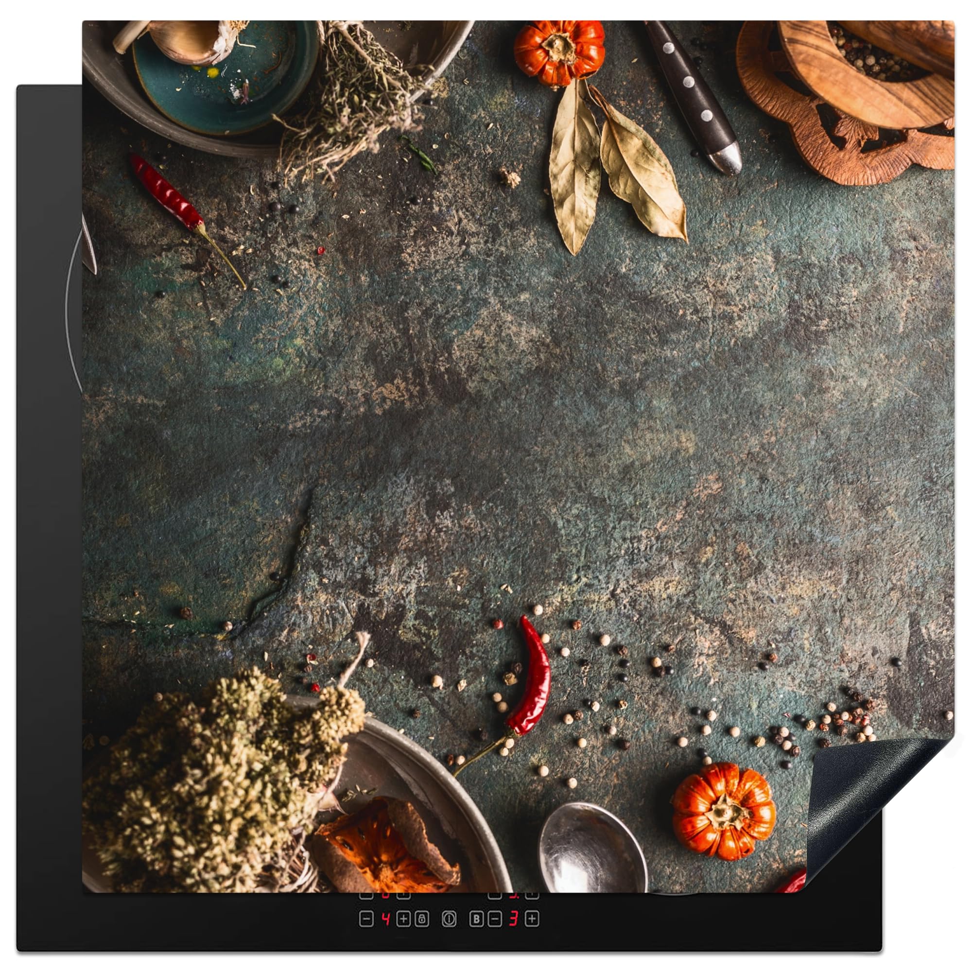 KitchenYeah© Induction Hob Protector Mat 30.7"x30.7" / 78x78 cm Cooker Top Protectors Cover Ceramic Covers Electric Hobs Vinyl Marble - Vegetable - Autumn - Pumpkin - Rustic - Herbs