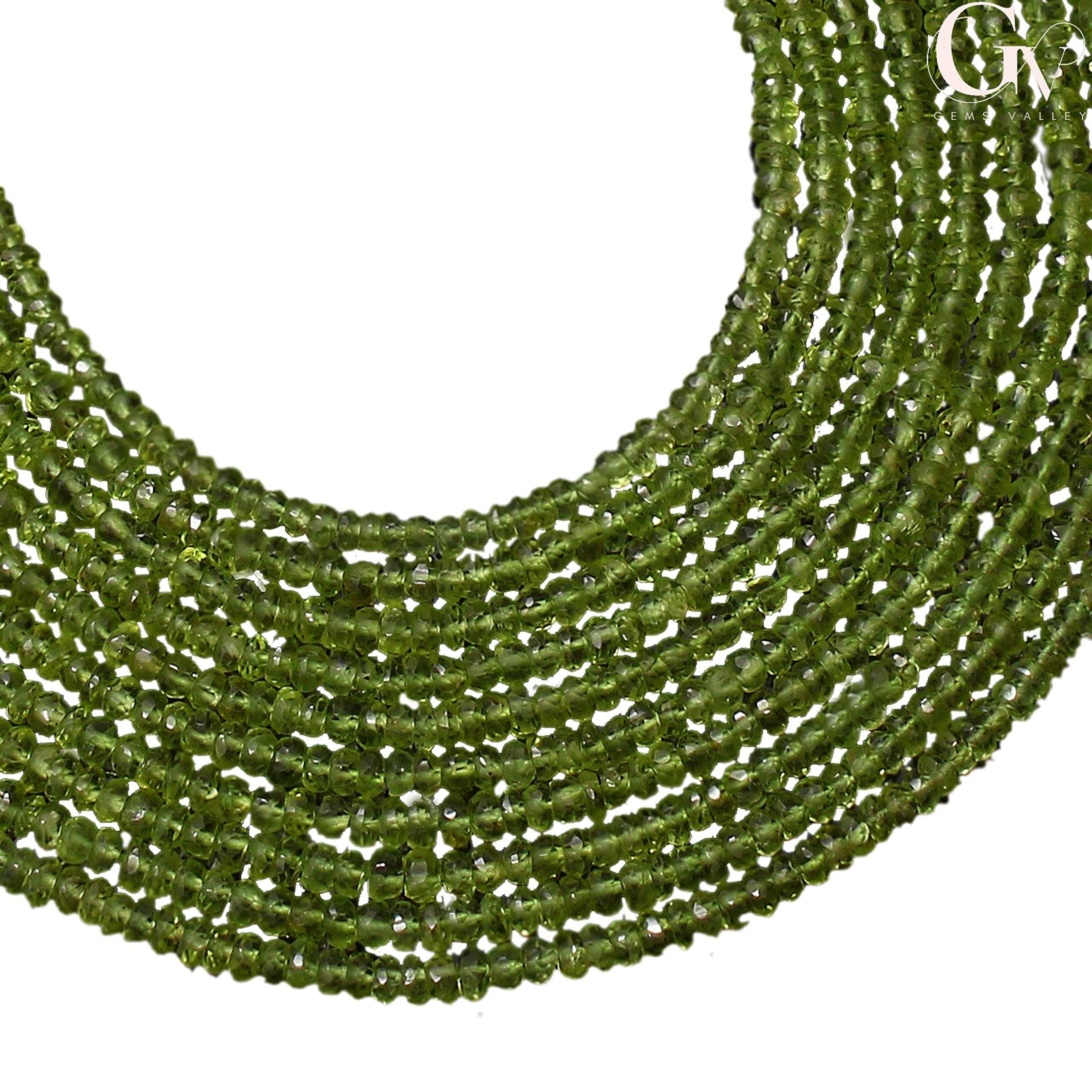 Natural Peridot Faceted Rondelle Beads, 3.5-4 mm Peridot Loose Strand, 13 Inch Long Strand by Gems Valley (AMB-5404)