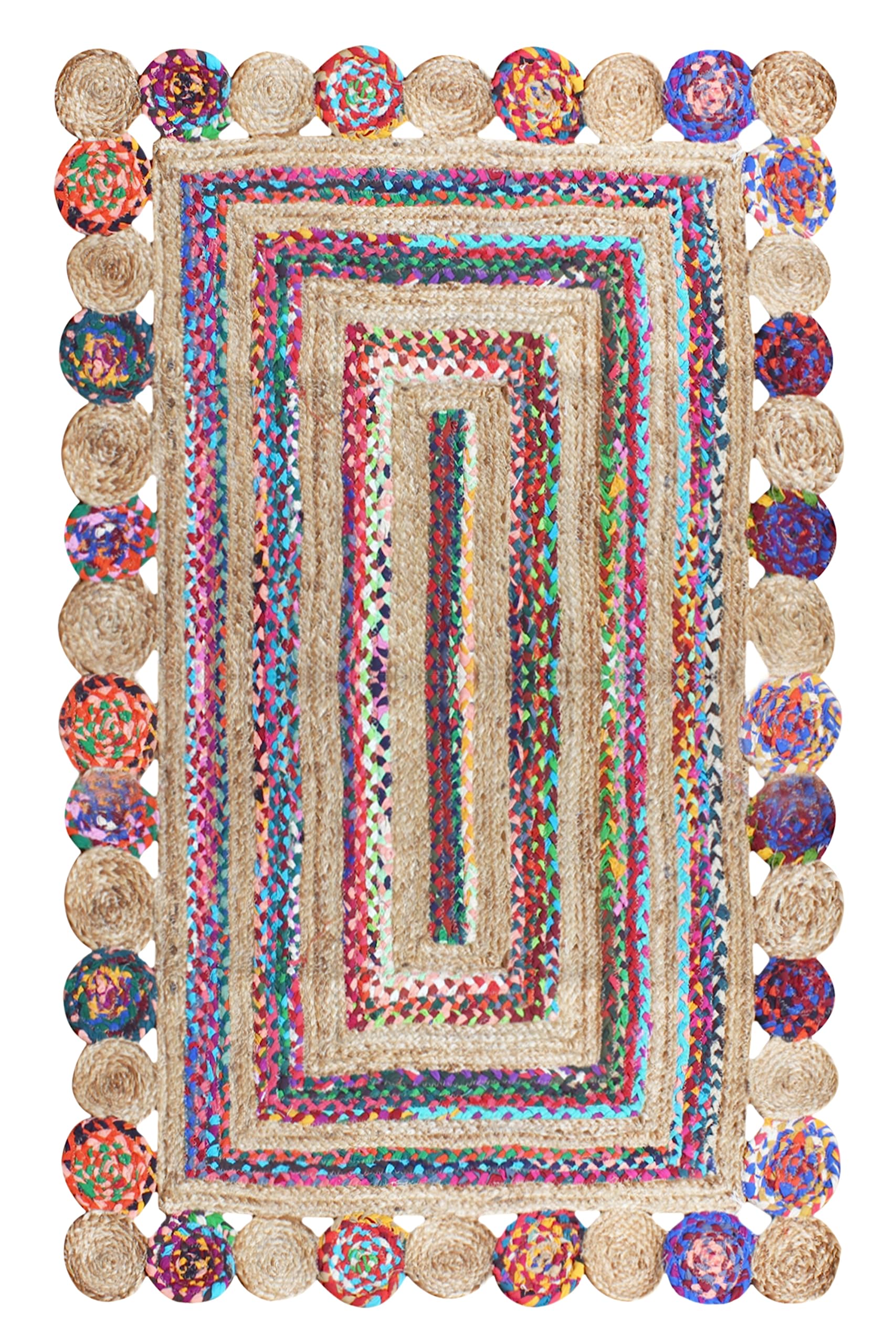 Tapis Chindi en coton et jute beige 0,6 x 0,9 m multicolore rectangulaire