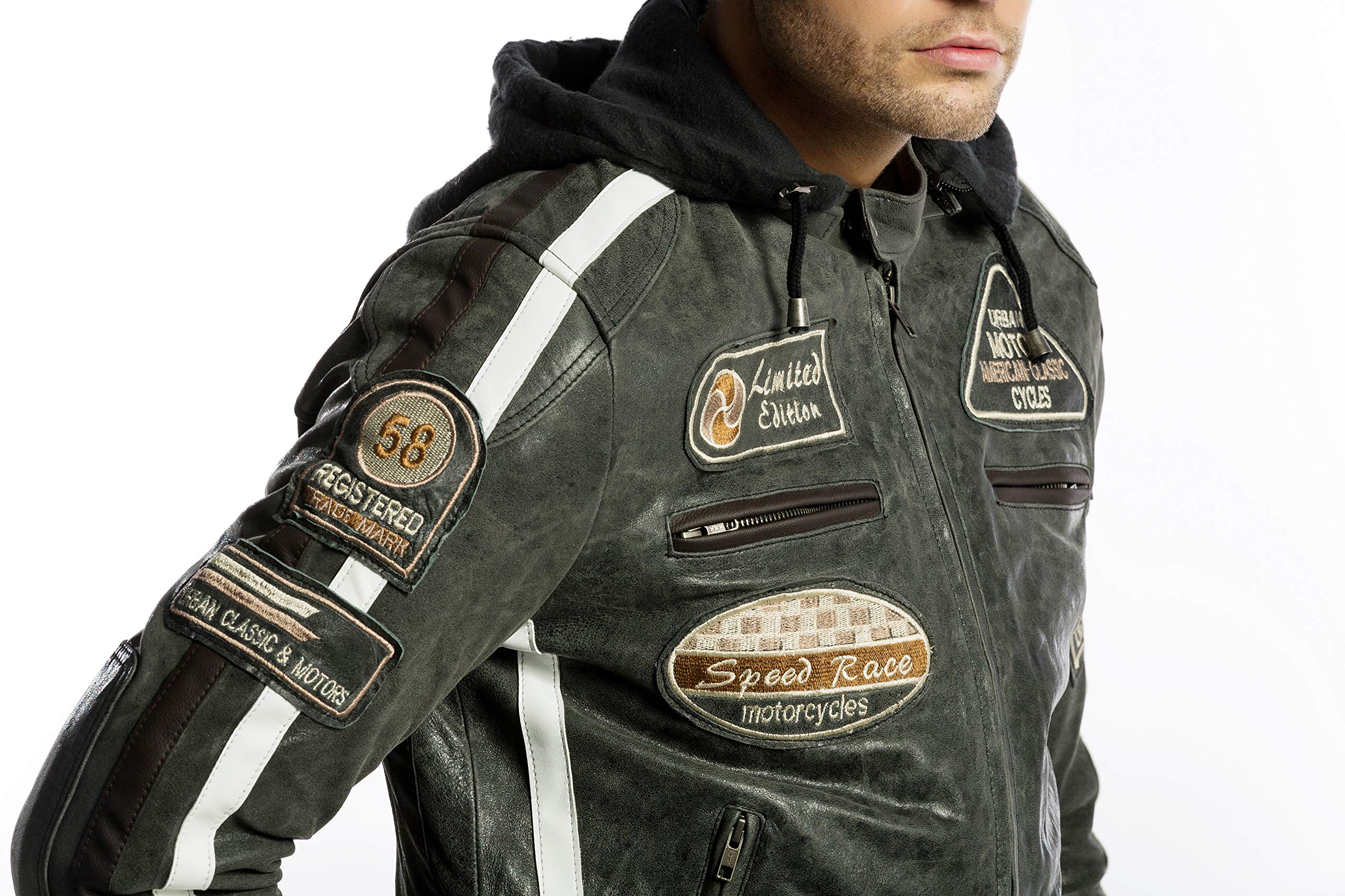 URBAN 5884 Motorradjacke Herren Leder, Herrenjacke aus Lammleder, verstaubare Protektoren für Rücken