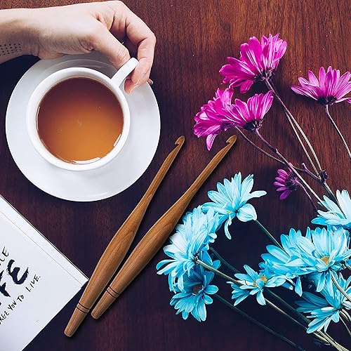 Miniatura 6 de Ommi - Ganchos de ganchillo con mango ergonómico, gancho de ganchillo hecho a mano de madera de camwood de 7 pulgadas, aguja de tejer, tejido de