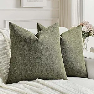 FUTEI Moss Green Chenille Decorative Throw Pillow Covers 20x20 Inch Set of 2,Soft Cozy Faux Linen Textured Cushion Case,Farmhouse Home Decor for Couch Living Room