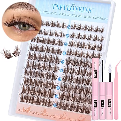Brown Lash Clusters Kit Manga Lash Extension Kit Natural Eyelash Clusters Wispy 10-16MM Individual Lashes Clusters Anime Eyelash Extension Kit with Bond and Seal and Tweezers by TNFVLONEINS - Brown Manga Lash Kit