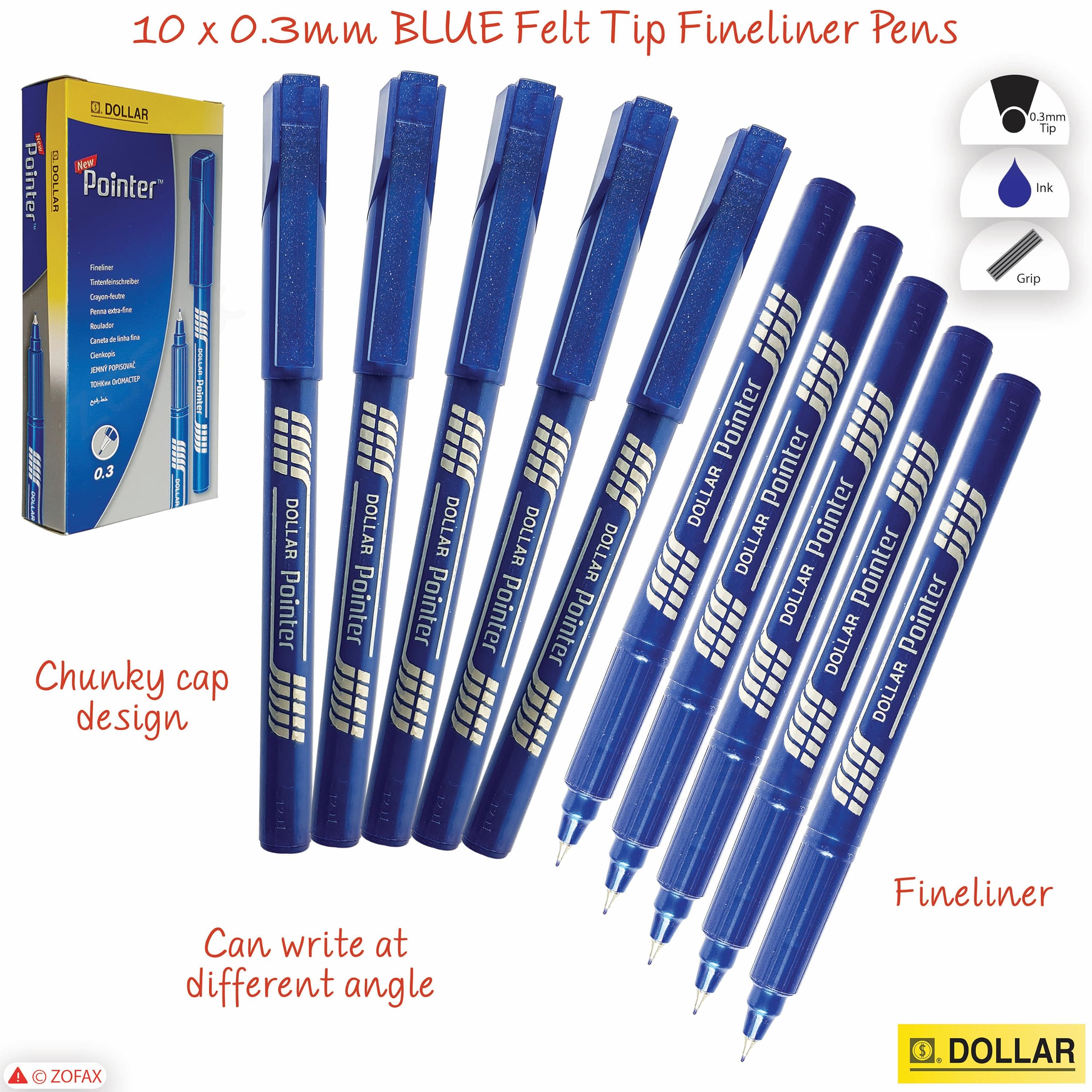 Z3FT Fineliner Pens, BLUE, Fine Tip (0.3mm), Pack of 10, Write Draw Sketch Colour Pens, Artists Calligraphy Illustrations - Image 2