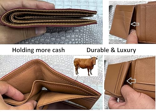 Miniatura 4 de Carteras plegables de cuero de cocodrilo rojo para hombres cola de cocodrilo de alta calidad piel exótica billetera billetera de seguridad RFID