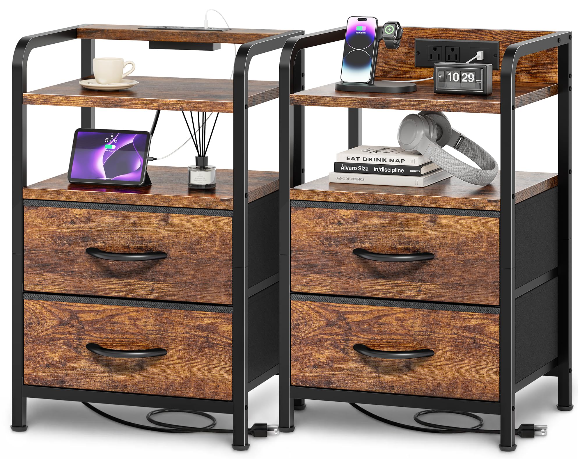 �️Huuger Nightstands Set of 2, Night Stand, Charging Station, USB-C Ports — electronics deal