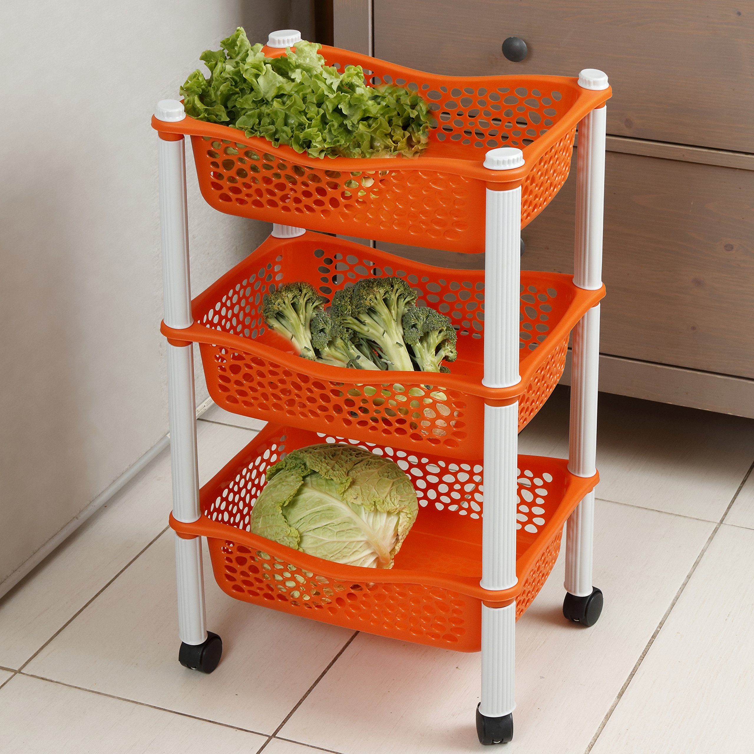 Maxi Nature Kitchen Storage Trolley 3 Tier Vegetable Rack on Wheels