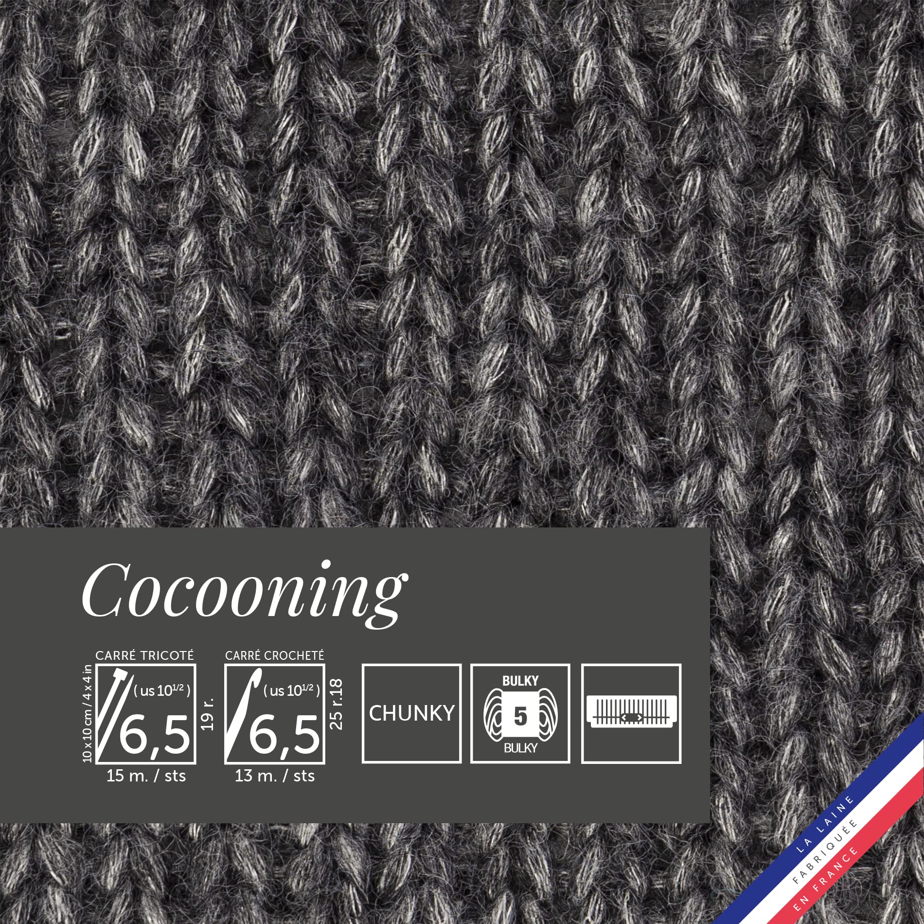 Bergère de France - COCOONING - Wolle set zum stricken und häkeln (10 x 50g) - 27% Wolle - 6,5 mm - Glänzendes rundes Strickgarn - GRIS (Grau)