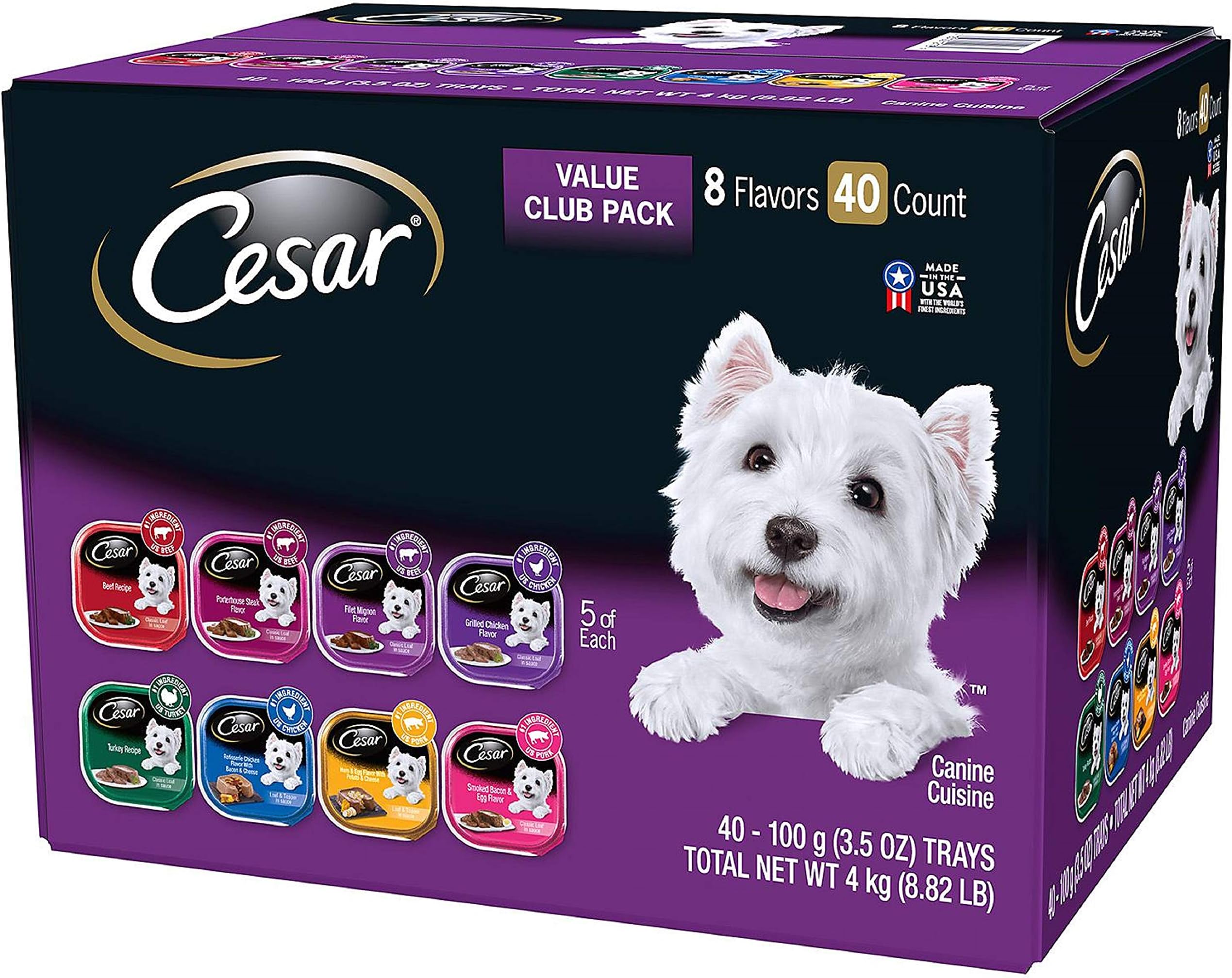 Cesar Canine Cuisine Wet Dog Food, 8 Flavor Variety Pack Classic Loaf in Sauce (3.5 Ounce ., 40 ct.), 140 Ounce
