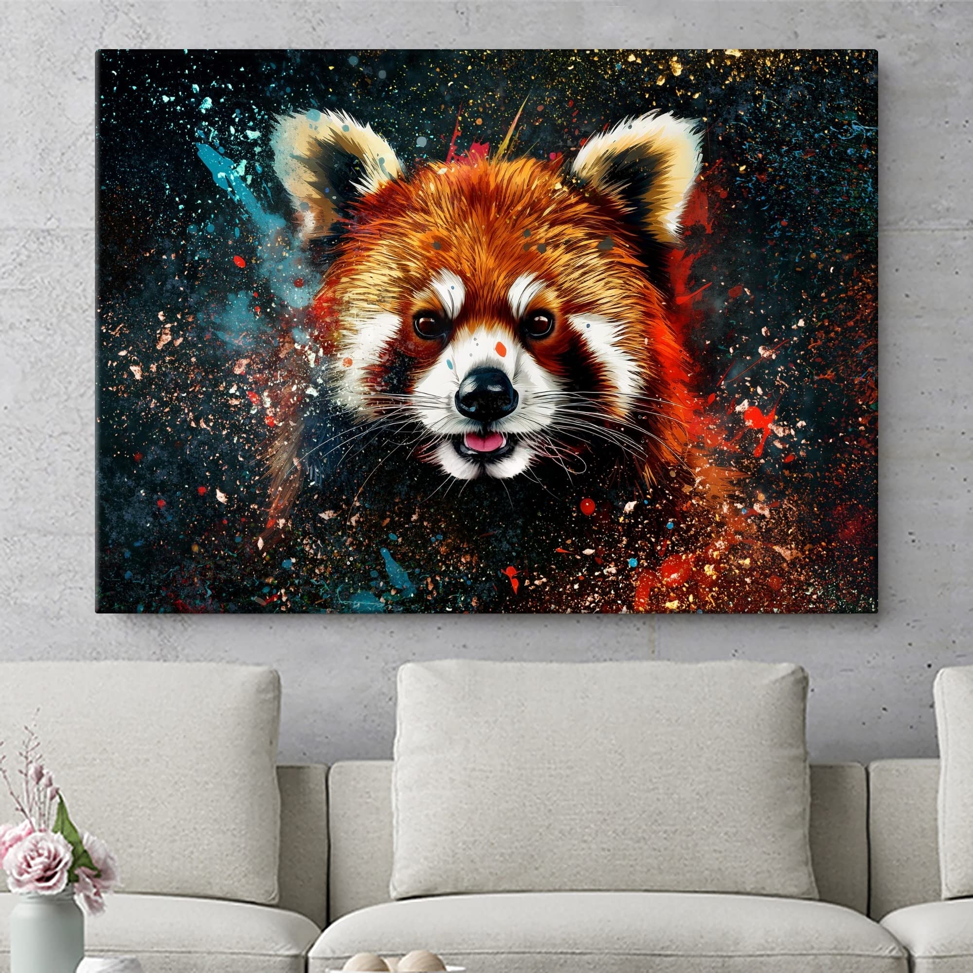 Artmazing | Roter Panda Bild Bunt | Pop Art Bilder | Bilder Katzenbär Modern | Katzenbärenbilder Modern | Moderne Bilder XXL | Wandbild Kleiner Panda Deko XXL | Bild Leinwand XXL | Katzenbären Bilder