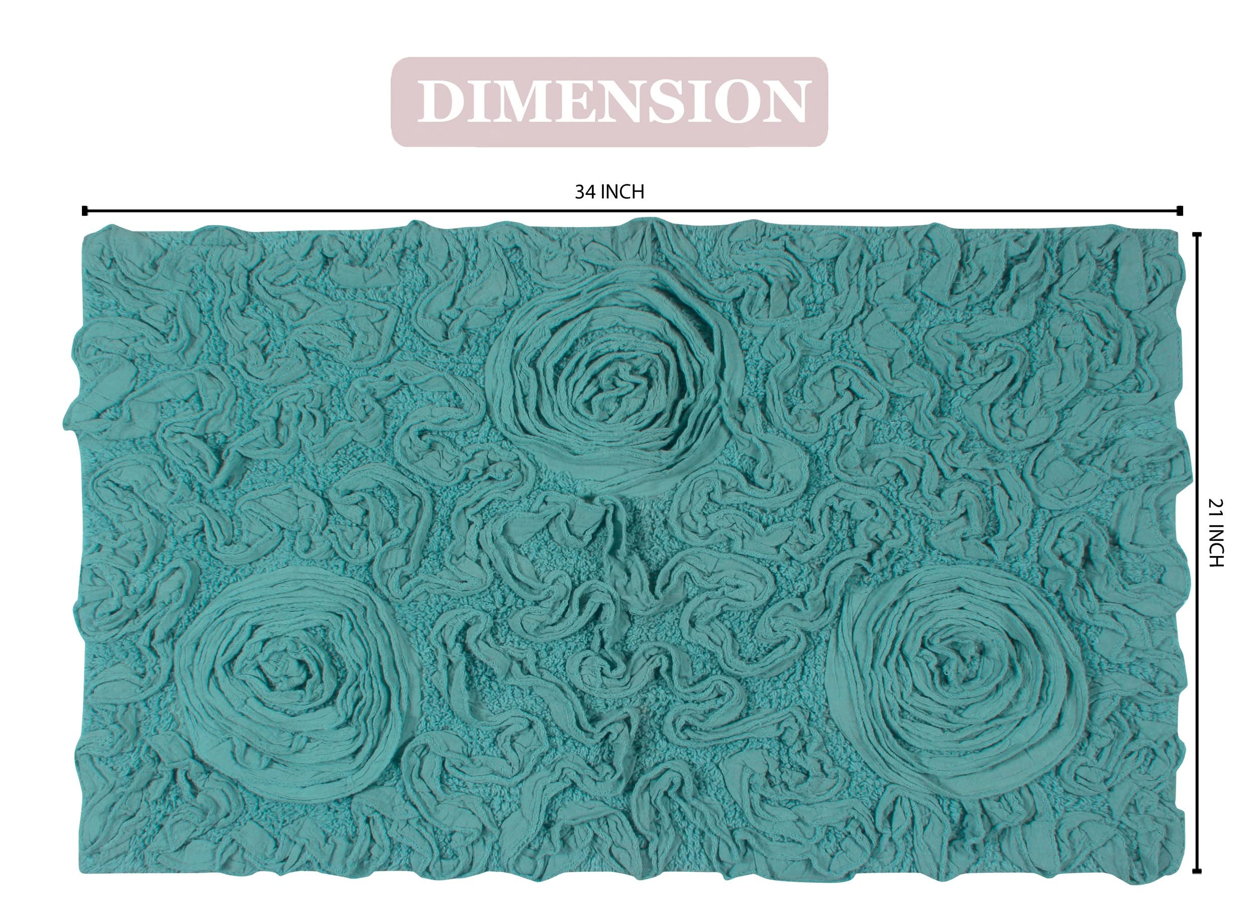 Home Weavers Bell Flower Collection chłonna bawełna, miękki dywanik łazienkowy, można prać w pralce i suszyć, 53 x 86 cm, turkusowy