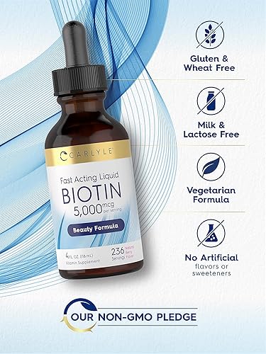 Miniatura 5 de Carlyle Biotin Liquid Drops 5000mcg  4 onzas líquidas  Sabor natural a bayas  Suplemento vegetariano, sin OMG y sin gluten