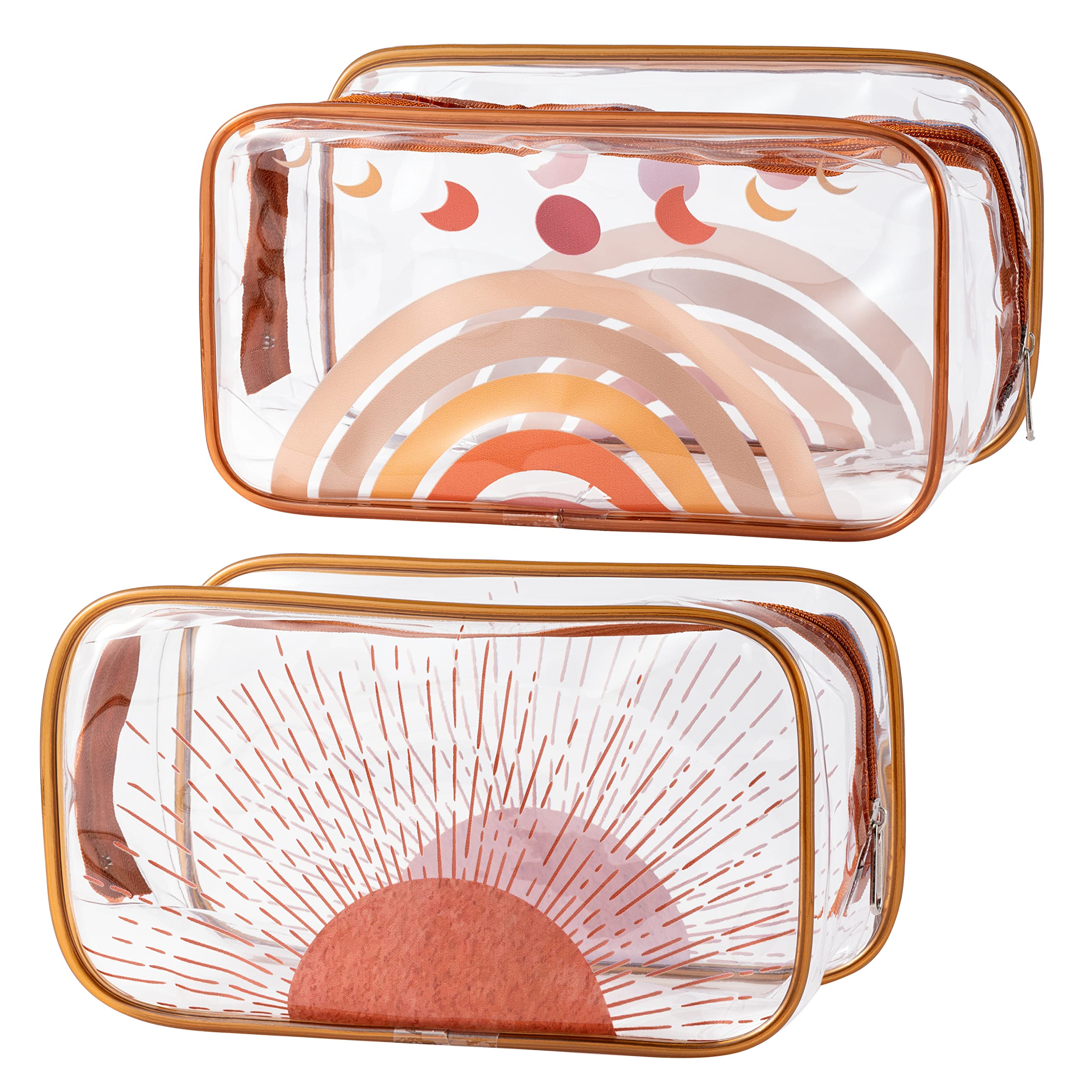 E1mity2PCS Boho Rainbow PVC Makeup Bag Sun Clear Plastic Cosmetic Toiletry Bag Transparent Zipper Transparent Pencil Case Portable Waterproof Clutch Purse Travel Organizer for Women