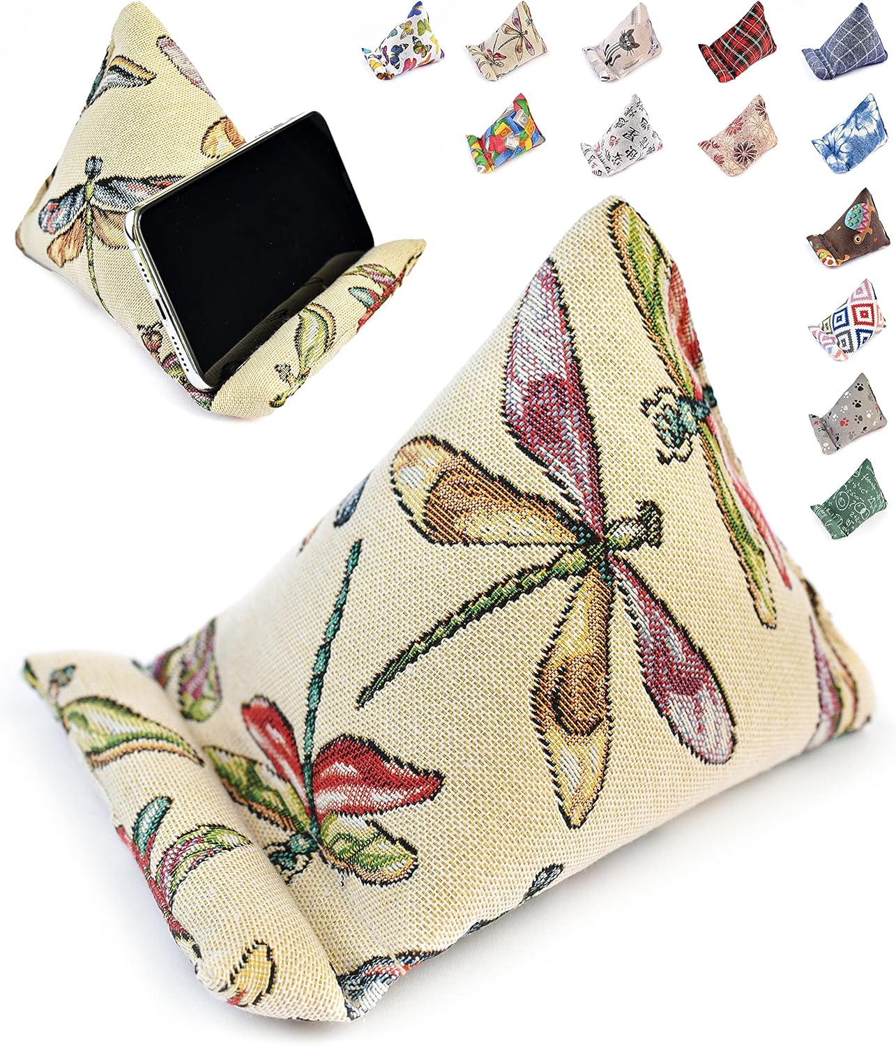 Handmade Phone Pillow Holder - The Wedge Mobile Device Stand - Fabric Phone Stand for All iPhones, All Smartphones! 7 x 6.1 x 5.5 Inches (Dragonfly)