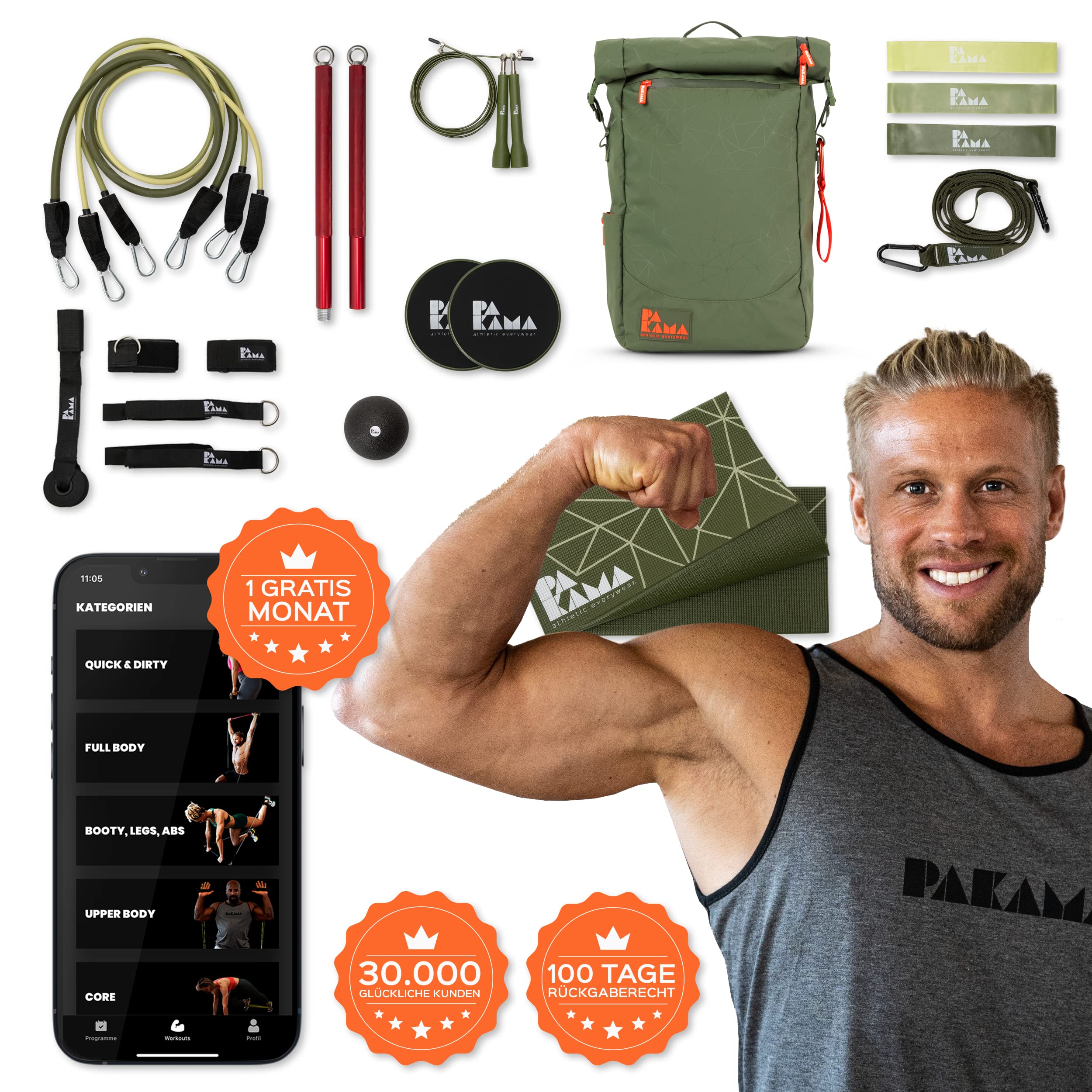 PAKAMA SportsBag |0 (10-Teilig) - XXL Fitness-Ausstattung für Zuhause und Unterwegs