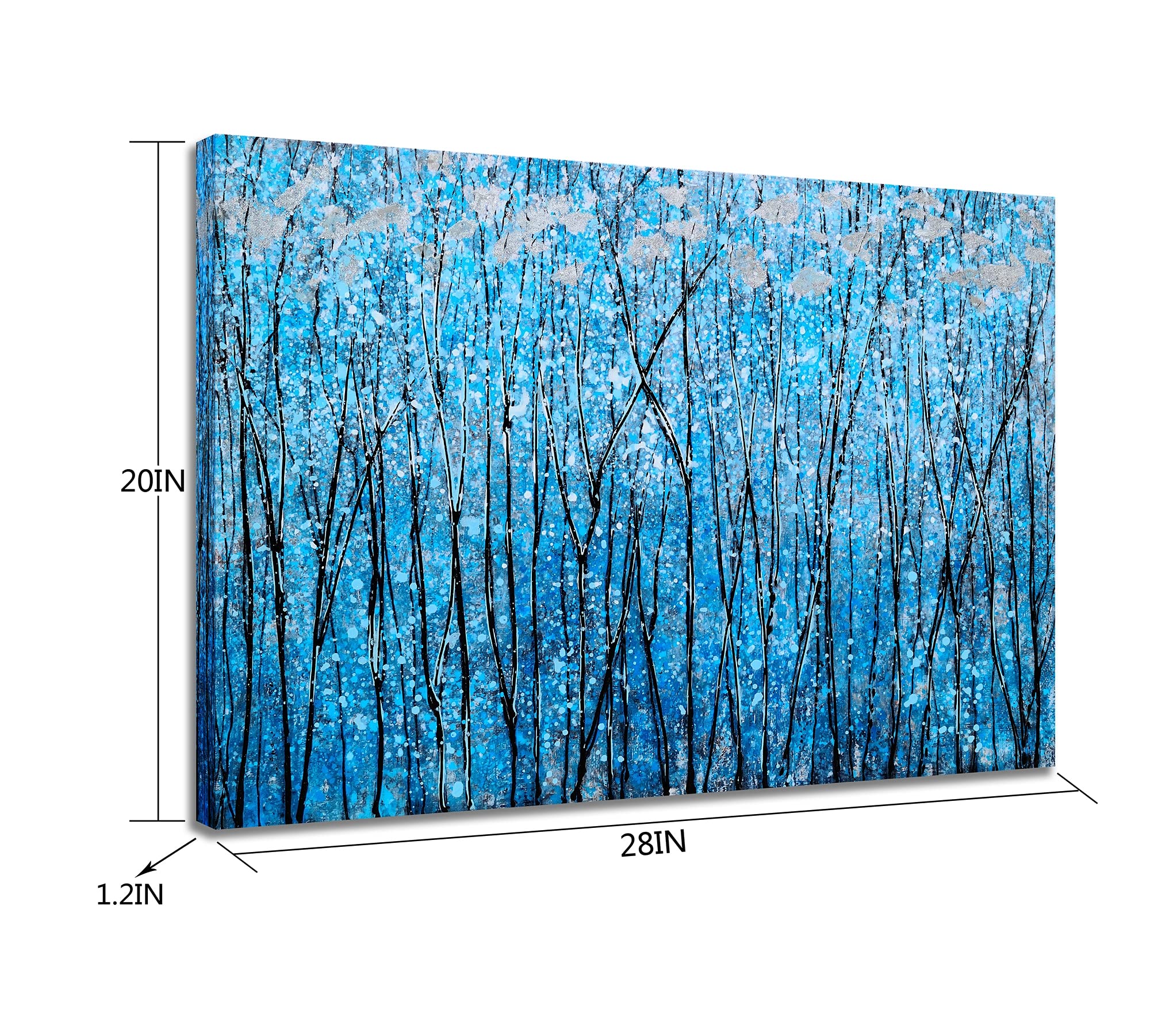 Abstrakter Baum Leinwandbild-Set - 3-teilig, Blau-silber, Handbemalt, Für Wohnzimmer & Schlafzimmer