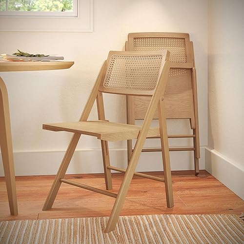 Miniatura 7 de Flash Furniture Galene - Juego de 2 sillas plegables de ratán con marco de madera maciza con respaldo ventilado, perfecto para eventos o asientos