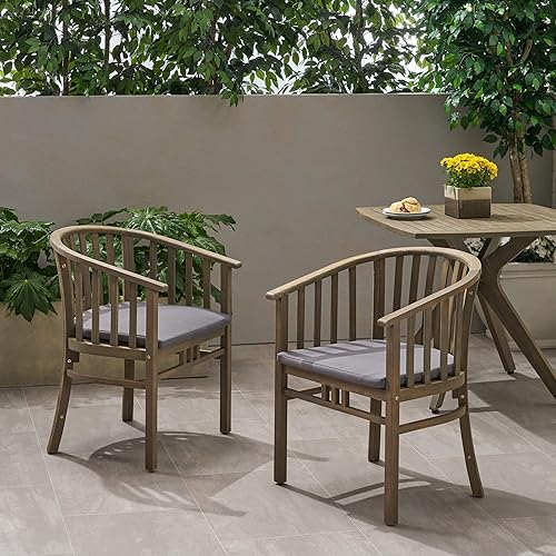 Miniatura 2 de Nola Sillas de comedor de madera para exteriores (juego de 2) con cojines (juego de 2), acabado gris oscuro y gris