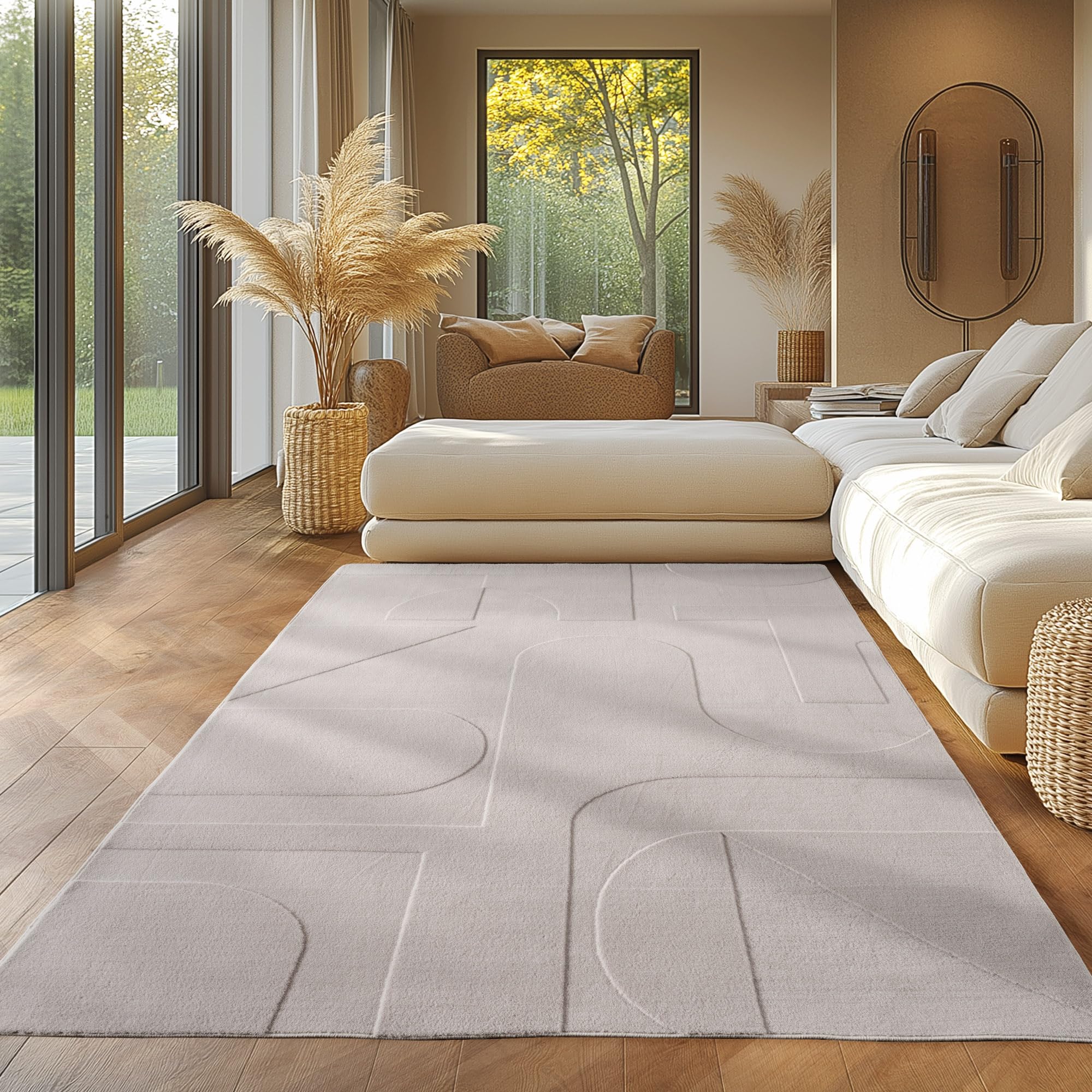 SIMPEX Boho Teppich Weicher Skandinavischer Kurzflor mit 3D-Effekt, Waschbar & Pflegeleicht, Moderner Teppich für Wohnzimmer, Esszimmer oder Schlafzimmer