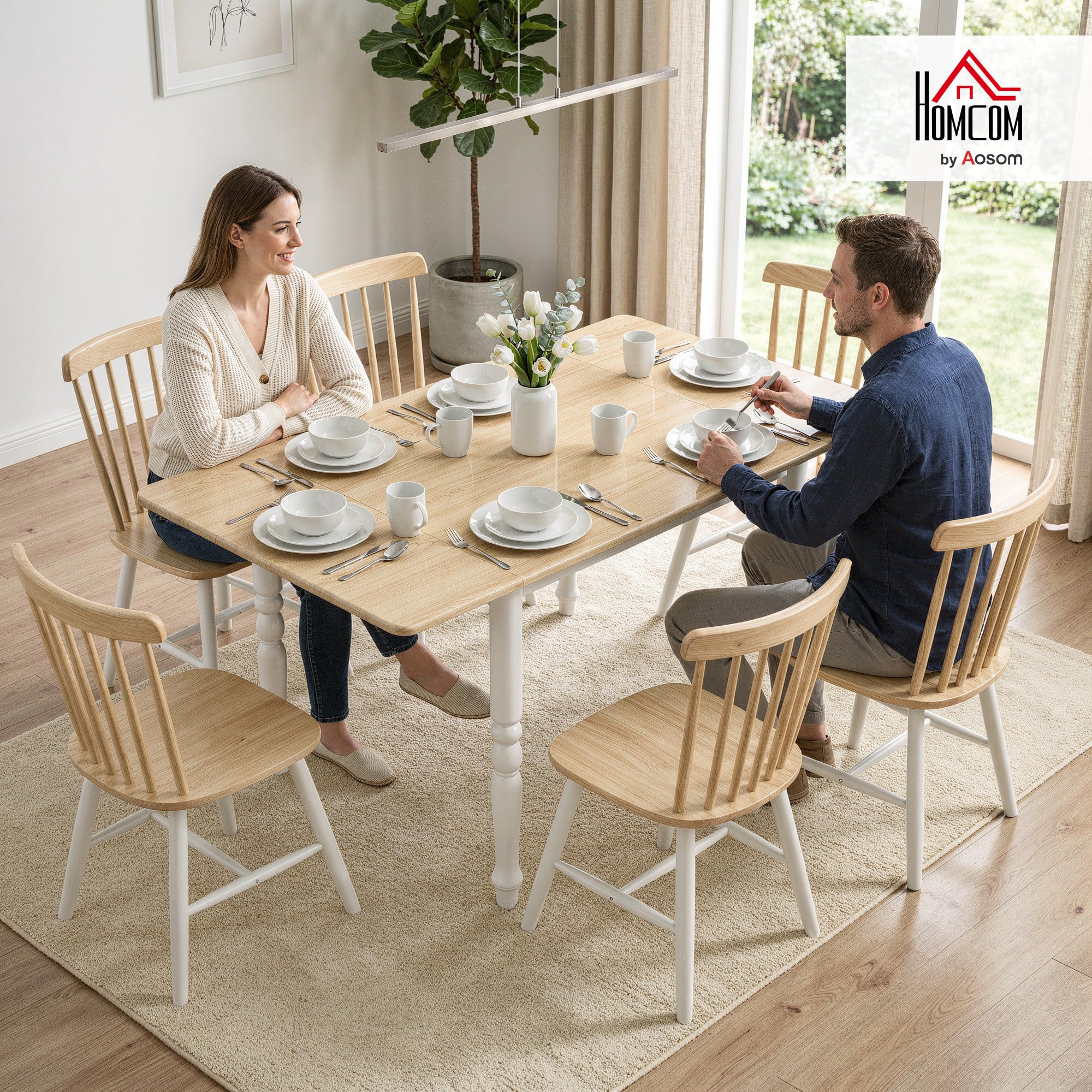 HOMCOM Tavolo da Pranzo Pieghevole per 2-6 Persone, 74-134x80 cm Tavolo Cucina a Ribalta con Gambe Tornite in Acciaio, Scrivania Richiudibile Salvaspazio per Soggiorno Sala da Pranzo, Legno Naturale