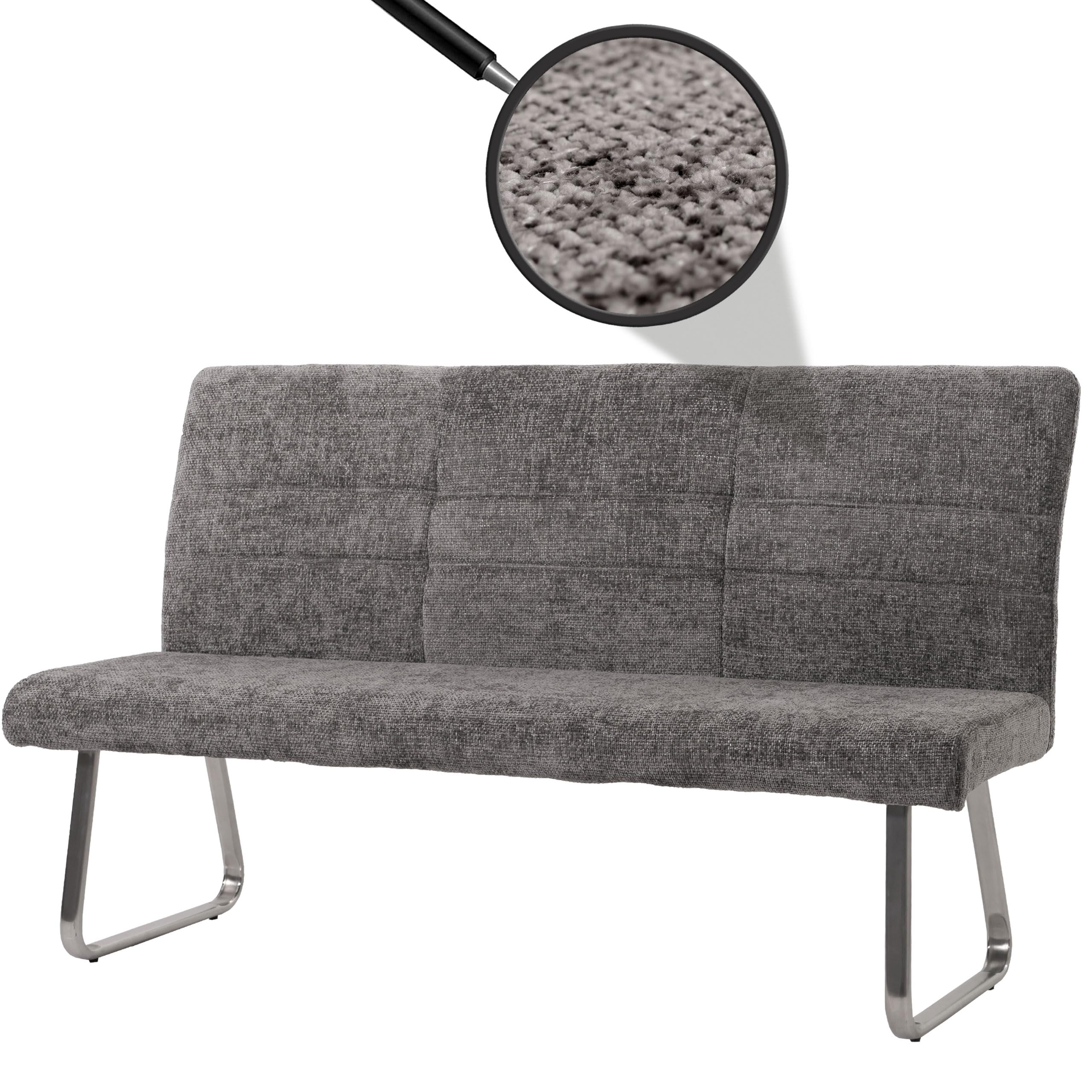 Mendler Banc HWC-G55 Chenille Öko-Tex, 180cm Gris foncé