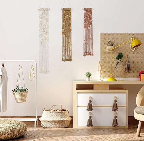 Miniatura 6 de EISKBC Juego pequeño de macramé para colgar en la pared, tapiz de macramé bohemio, tapiz de hilo tejido, arte de pared, decoración del hogar hecha a