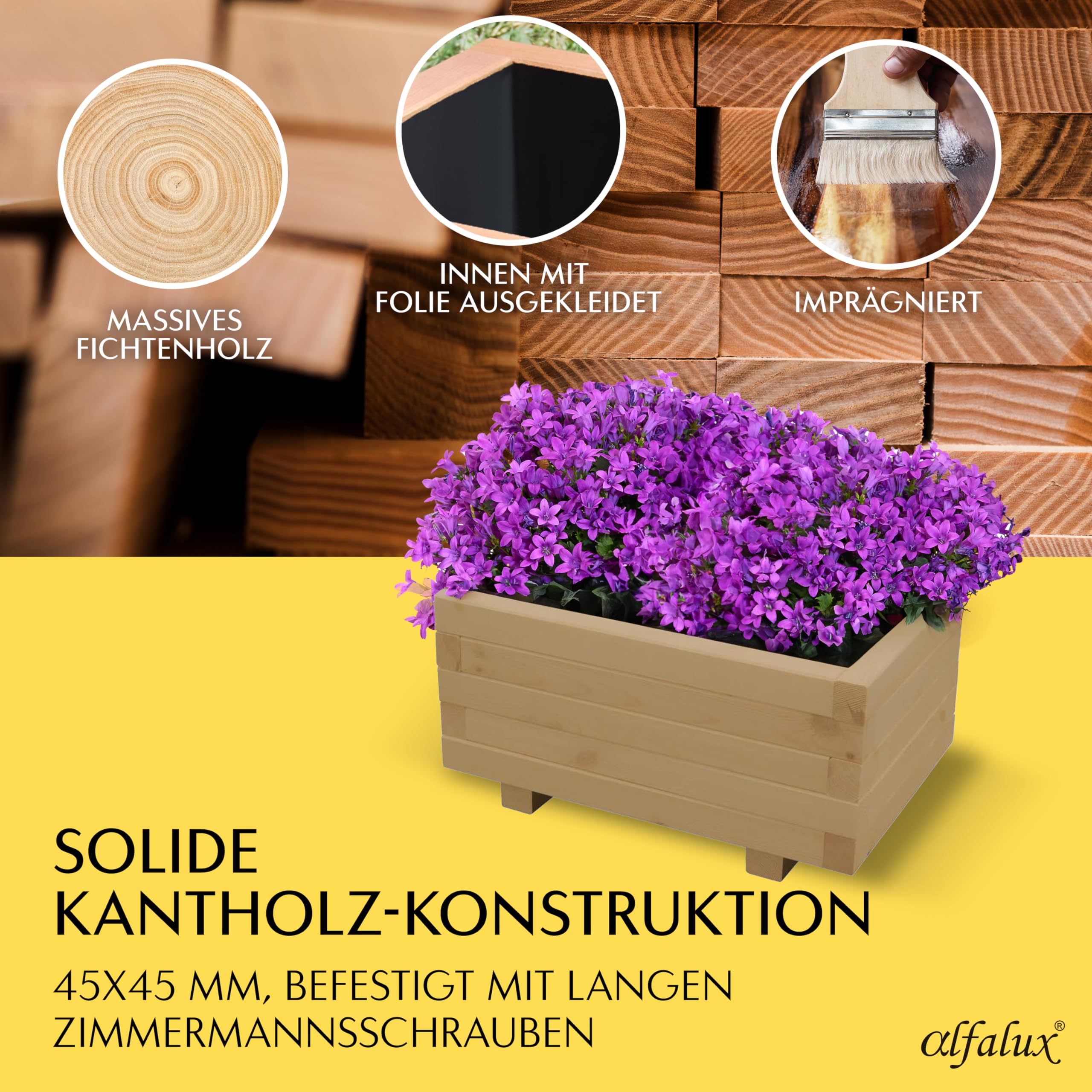 Hochbeet Blumenkasten aus Holz Pflanzkübel Garten Balkon Terrasse Eiche AB100KAN4030EI 100 x 40 x 30H cm mit 2 x Wasserablauf