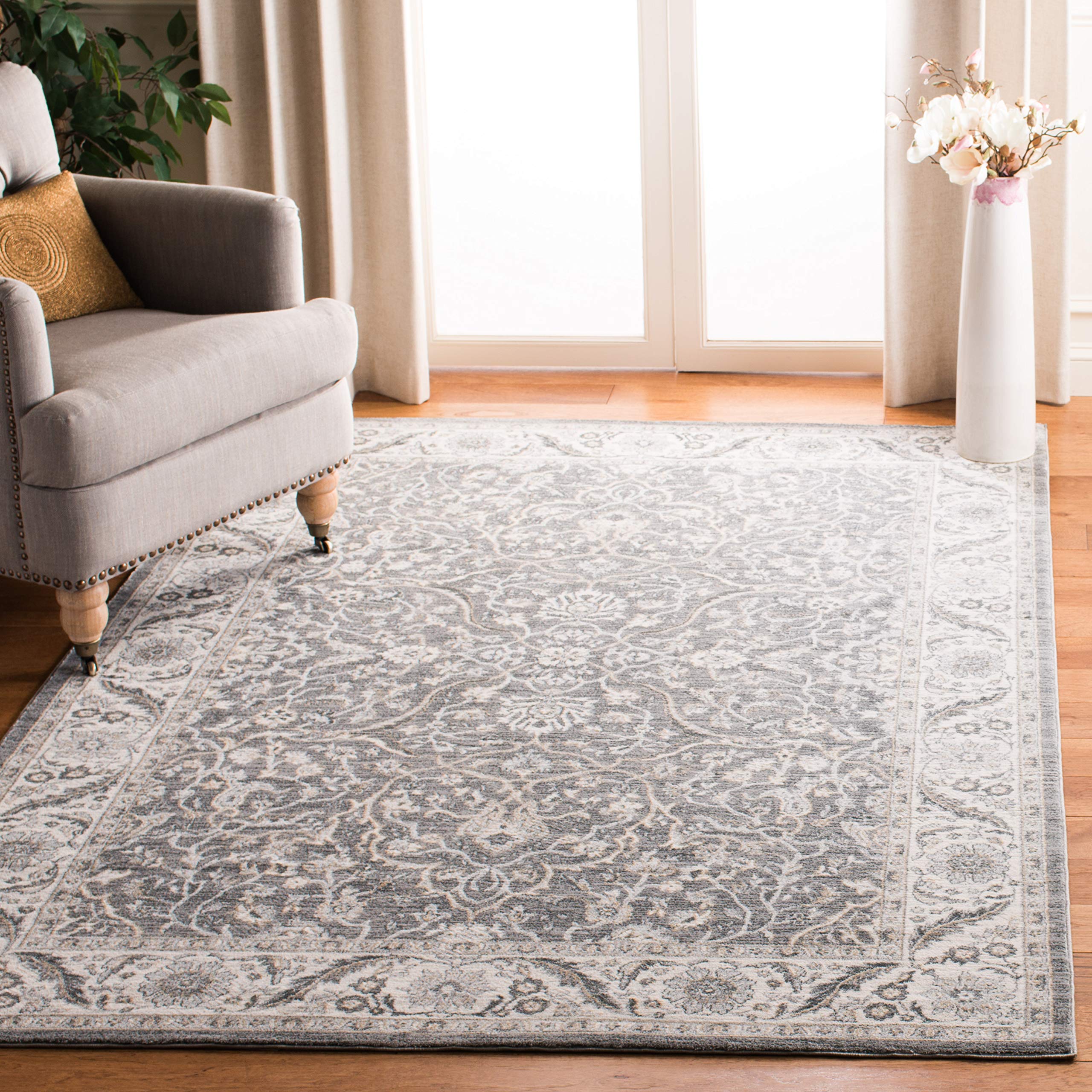 Safavieh Traditional Indoor Woven Rectangle Area Rug, Isabella Collection, ISA912, in Grey / Dark Grey, 91 X 152 cm for Living Room, Bedroom or Any Indoor Space