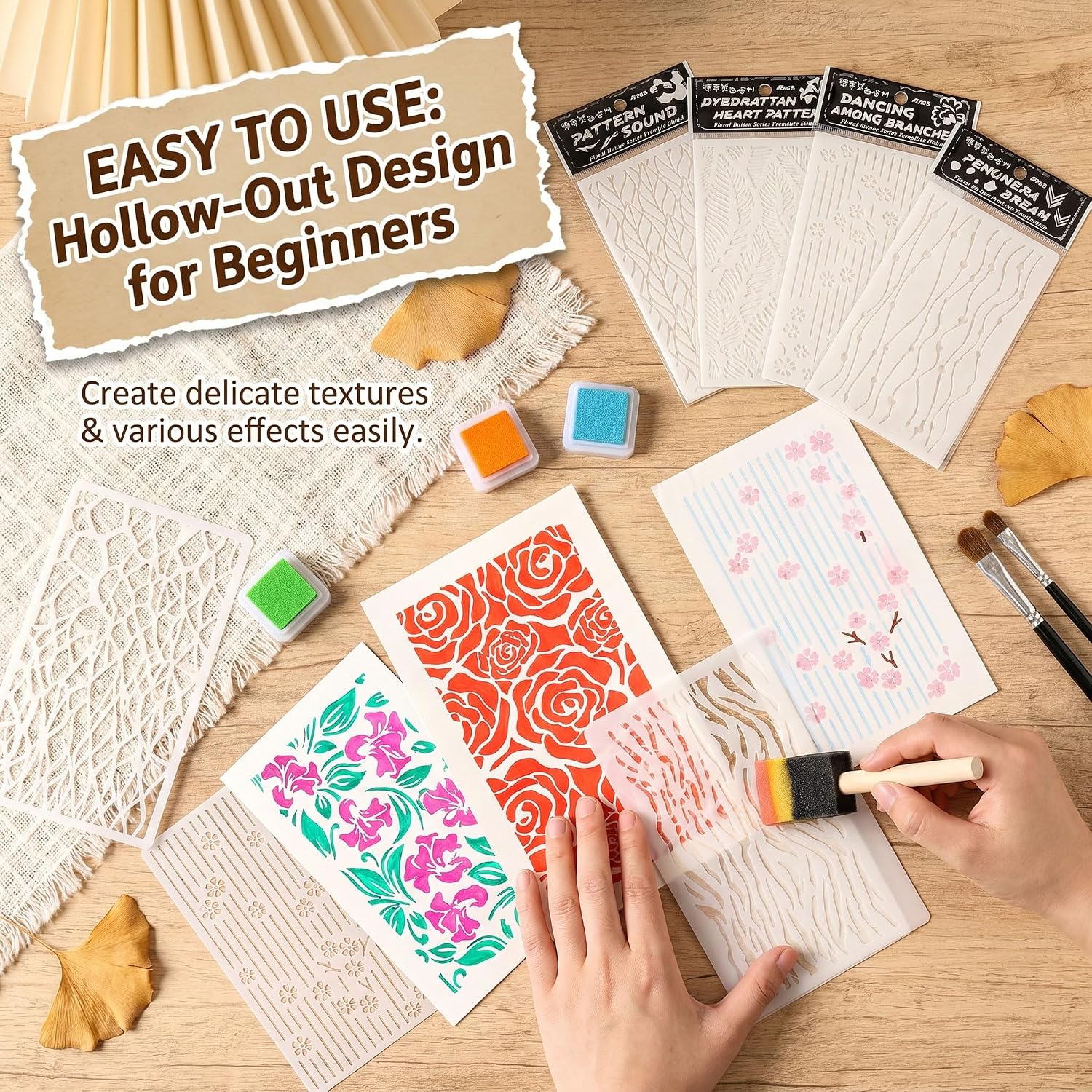 16PCS Large Flower & Leaf Stencils for Painting, Crafts Reusable image 5