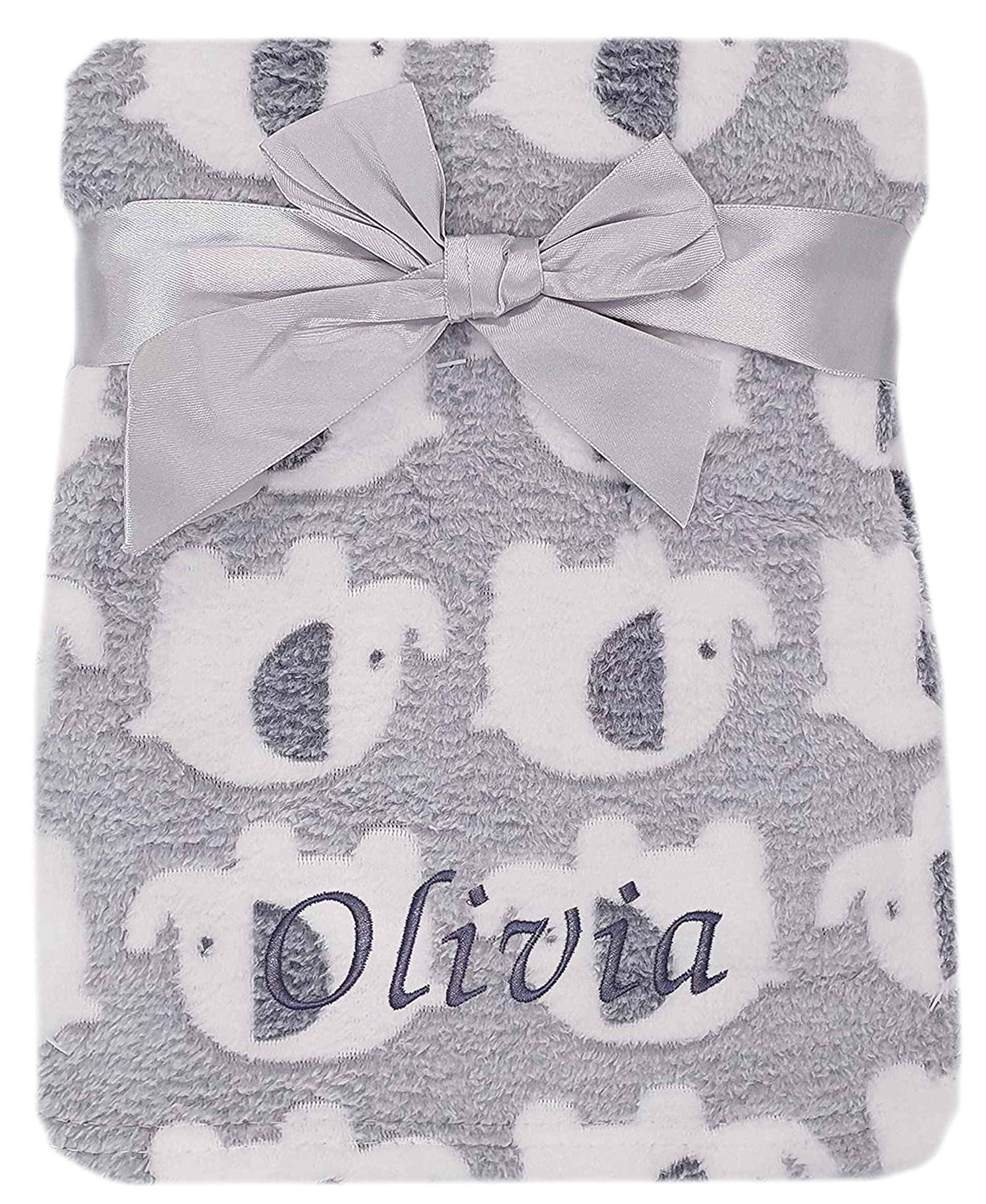 Baby Boy Girl Personalised Blanket Embroidered Name Various Designs Elephant (Grey Elephant Blanket)