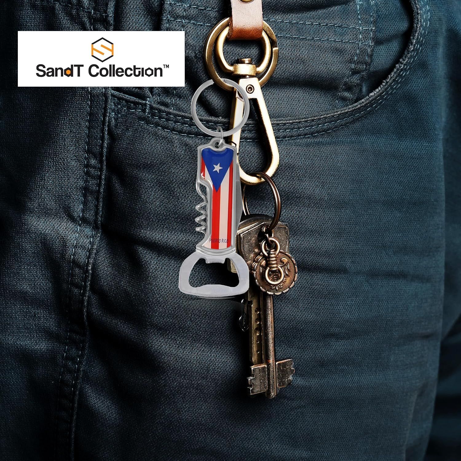 Multifunctional Bottle Opener Keychain Corkscrew Keychains - Carribean Countries - Set of 3 (Puerto Rico) image 2