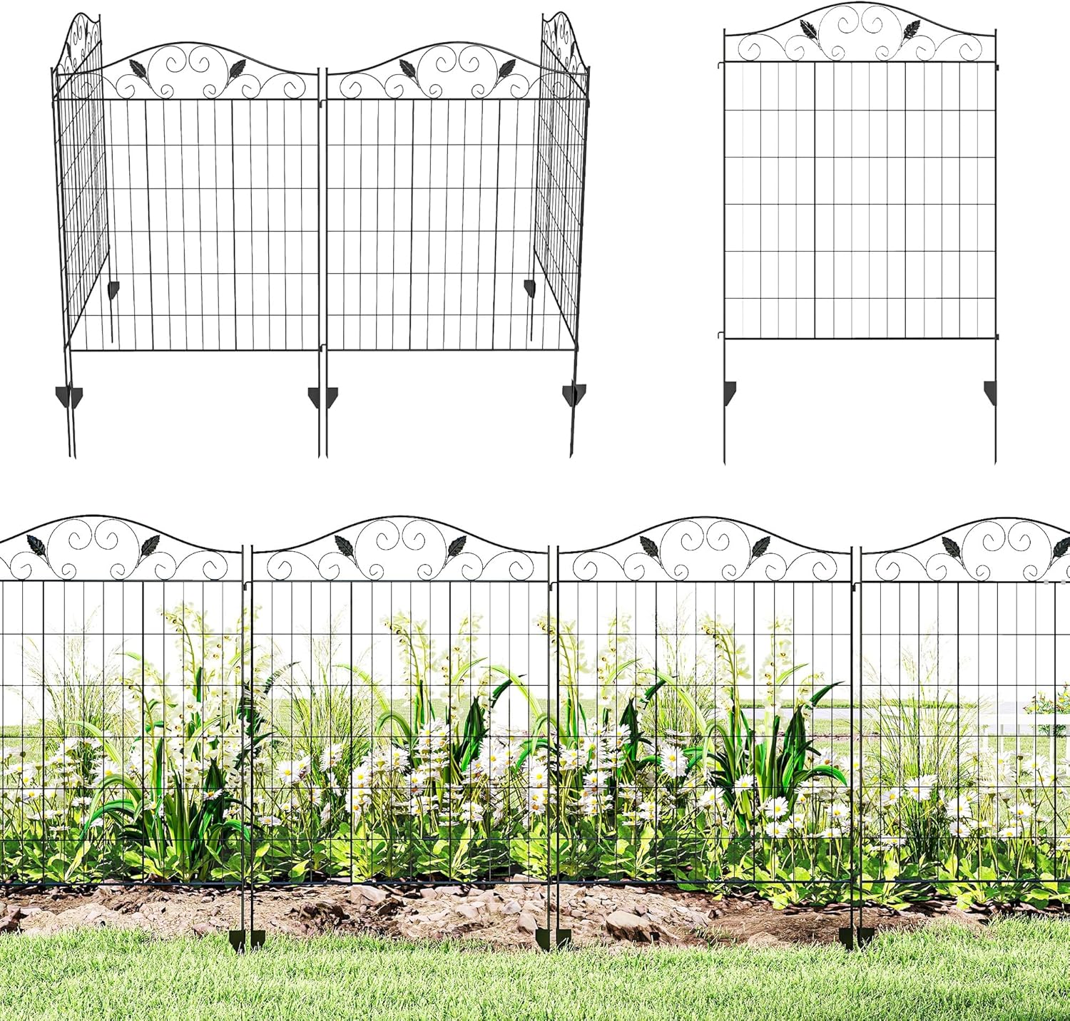 Outsunny Garden Fence, 4 Pack, 44 in(H) x 12 ft(L) Folding Garden Fence Border, No Dig Ground Stake Metal Fence Panels for Outdoor Patio Yard Landscape
