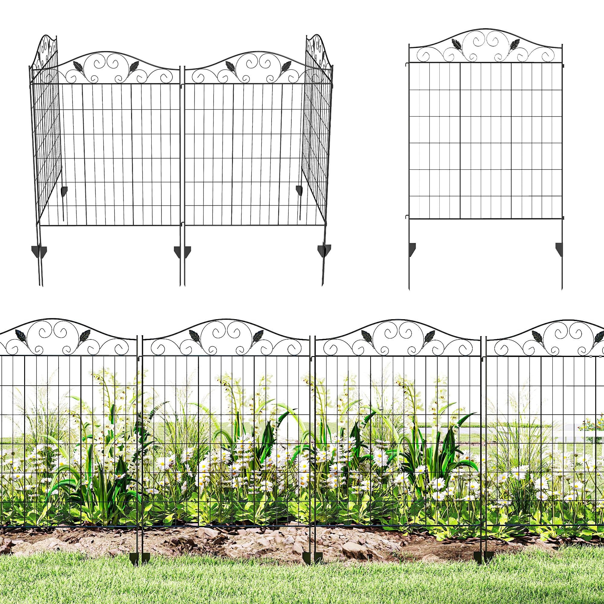 Outsunny Decorative Garden Fence, 4 Panels 365cm(L) x 112cm(H) Metal Wire Garden Fencing Panels Landscape Border Edging