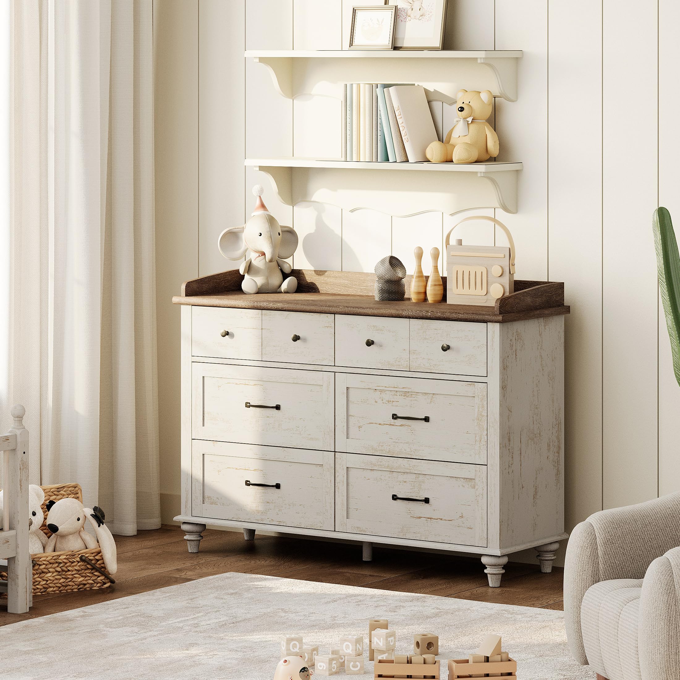 Amazon.com: WAMPAT 2 Pack Kids Dresser with 12 Drawers, 2-in-1 Baby Dresser  for Bedroom & Kids Room, Rustic Chests & Dressers Wooden Closet Organizer  for Children's Bedroom, Antique White : Baby