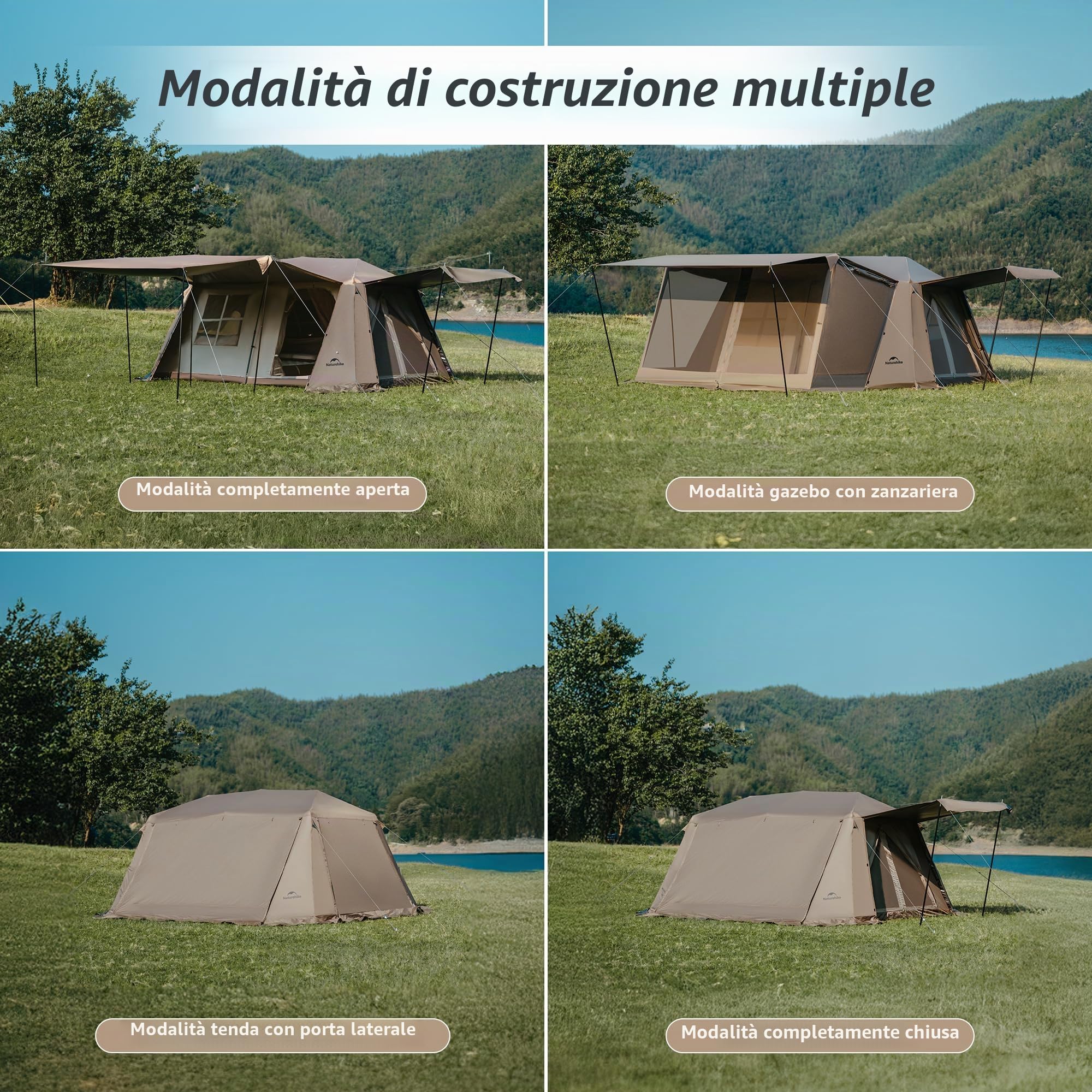 Naturehike Village 13.0 ㎡ Tenda familiare pop-up tenda da campeggio, tenda da campeggio per 4-6 persone, grande tenda a tunnel con colonna d'acqua 2000 mm