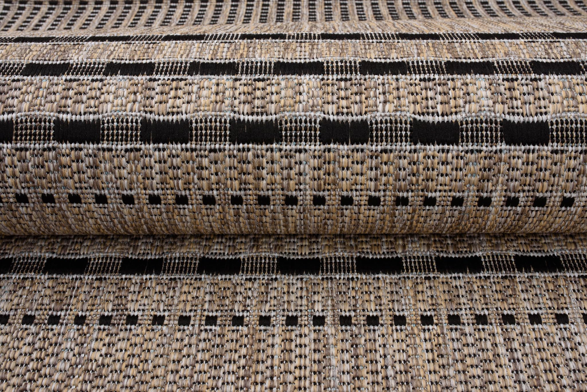 TAPISO Melissa Tapis Extérieur Intérieur Terrasse Balcon Salon Cuisine Moderne Marron Noir Moucheté Rayé Aspect Sisal Résistant aux Intempéries Oeko-TEX 160 x 230 cm