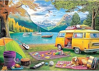 Blueforest 1000 Piece Jigsaw Puzzle - Unique Camping Lake RV Scene - 27.5x19.7 Inches - Challenging Adult Puzzle for Relaxation & Family Activity
