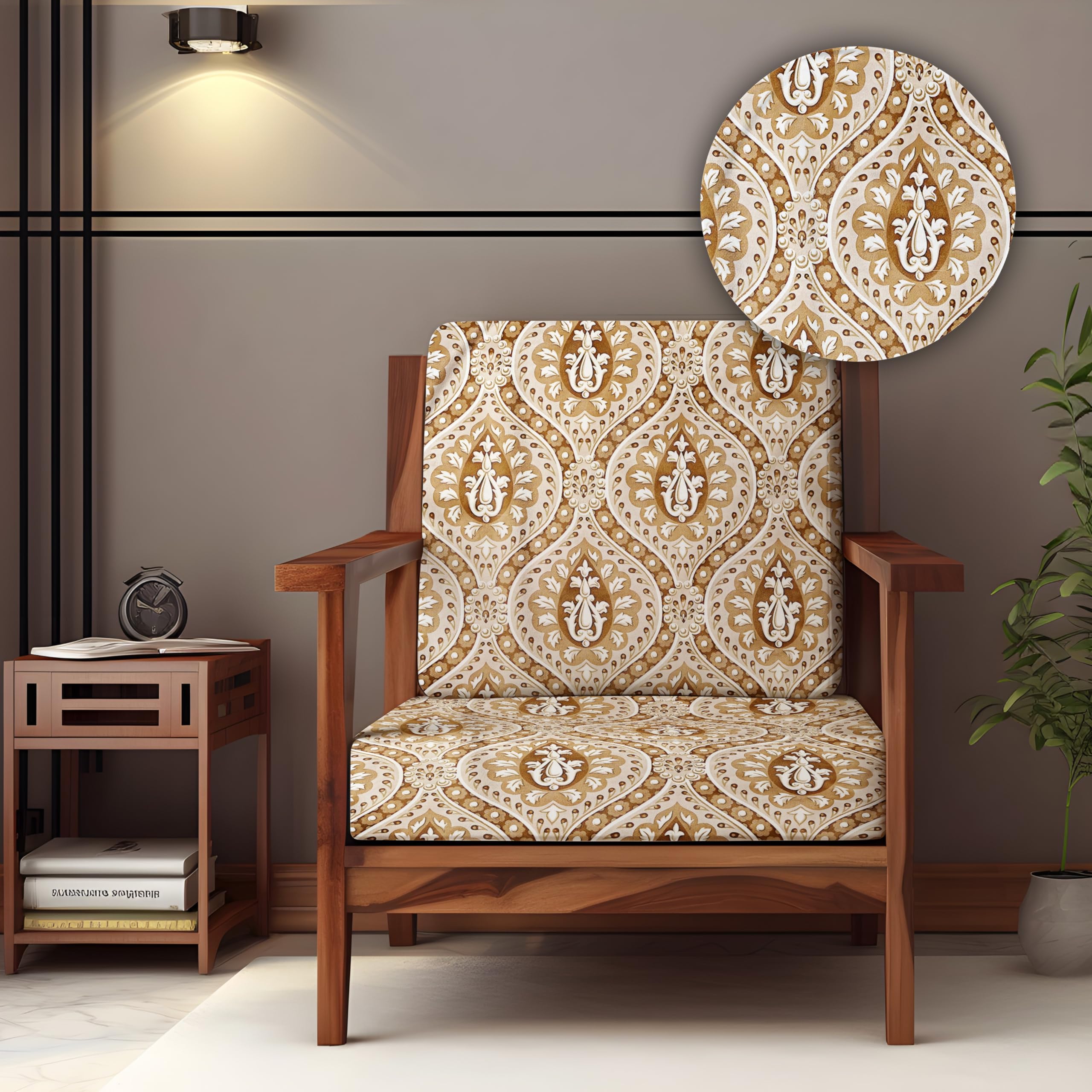 Decorian Soft Velvet Stretchable Printed Solid Sofa Slipcovers, Wooden Sofa Seat Cover, Sofa Back Cushion Covers (Pack of 2, Beige Diamond)