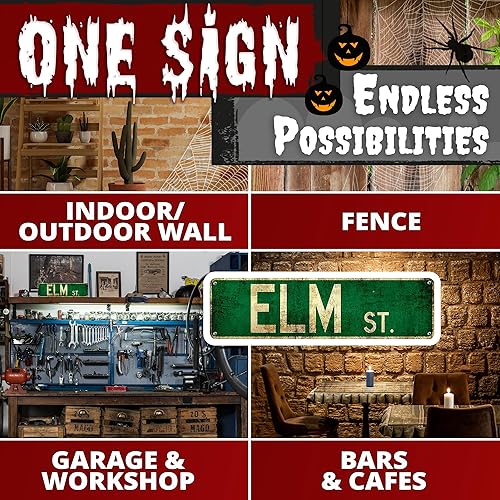 Miniatura 5 de Letrero de Elm Street – Regalos de película de terror y coleccionables, decoración de terror única de 16 x 4 pulgadas para dormitorio, letrero de