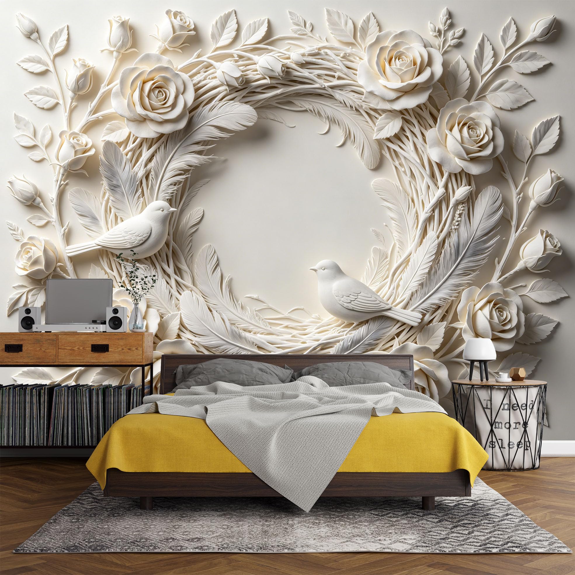 Papel Pintado Corona De Rosas Papel Pintado Autoadhesivo Pared Con Relieve 3D, Mural De Pared 280Cmx460Cm(Hxw) Con Relieve, Arte Moderno No Tejido, Papel Adhesivo Removible Para Dormitorio Y Sala De