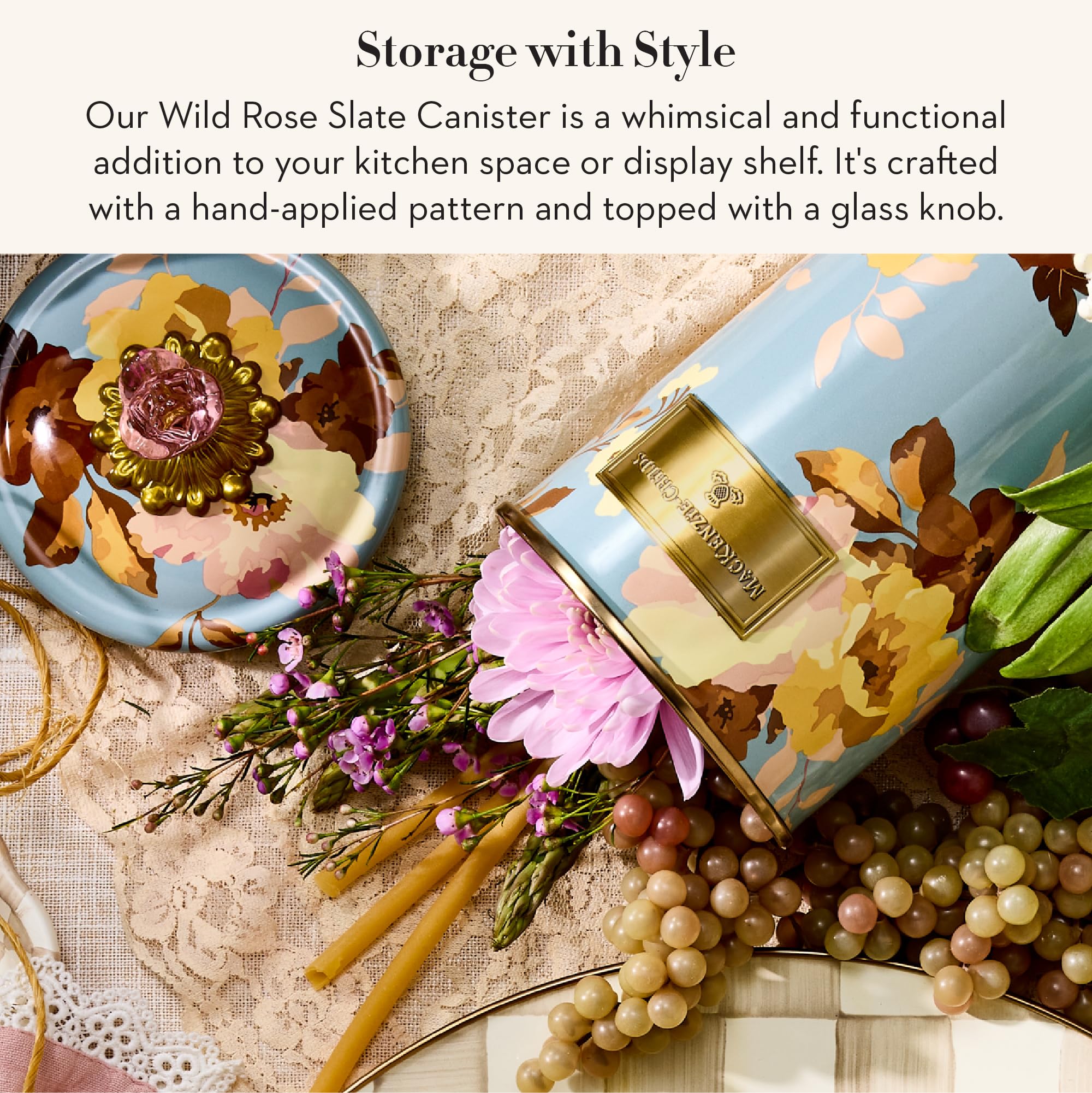 Amazon.com: MACKENZIE-CHILDS Enamel Canister, Large, Wild Rose