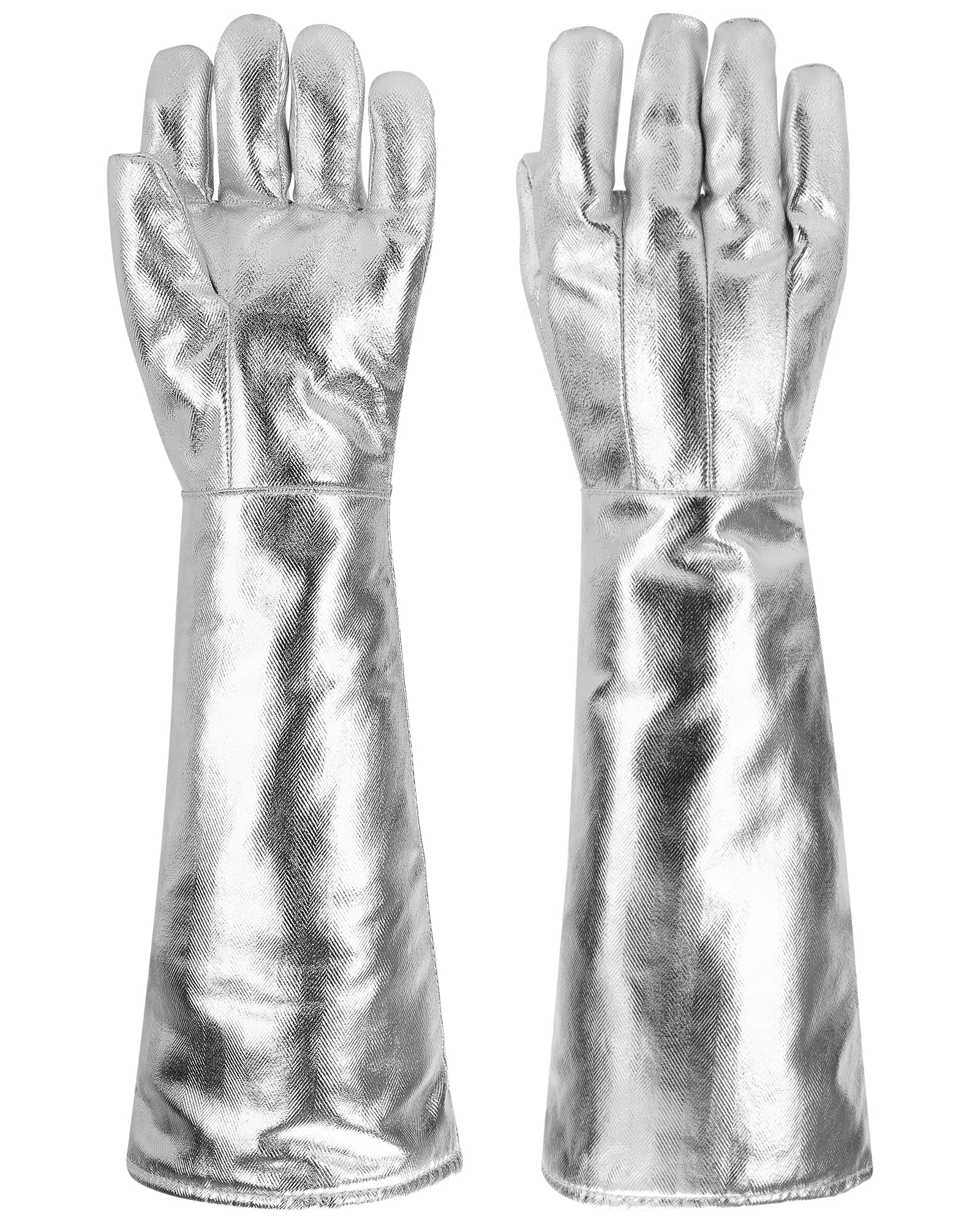 High Temperature Aluminum Foil Welding Gloves, 60CM Extended Heat Resistant Glove with Insulation Felt，Resistant to 1000°C Radiant Heat, Safety Work Gloves for Furnace, Casting, Heat Treatment