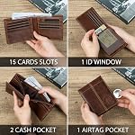 Swallowmall Airtag Portefeuille Hommes RFID Blocage des portefeuilles en cuir Bifold pour hommes air étiquette 1 ID Fenêtre 15 Fentes de cartes (Northétique non incluse)