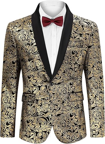 TURETRENDY Men's Stylish Floral Blazer Jacket Luxury Printed One Button Suit Jac