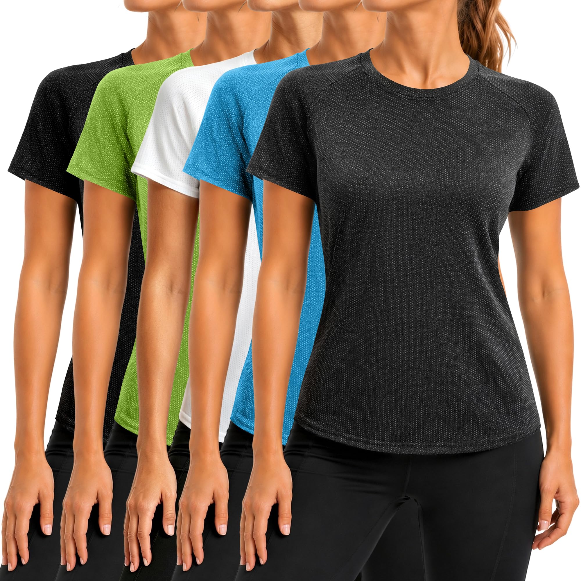Damen Workout Running T-Shirts, Dry Fit Kurzarm-Shirts, feuchtigkeitsableitendes Athletic Tee, Sport Gym Yoga Tops