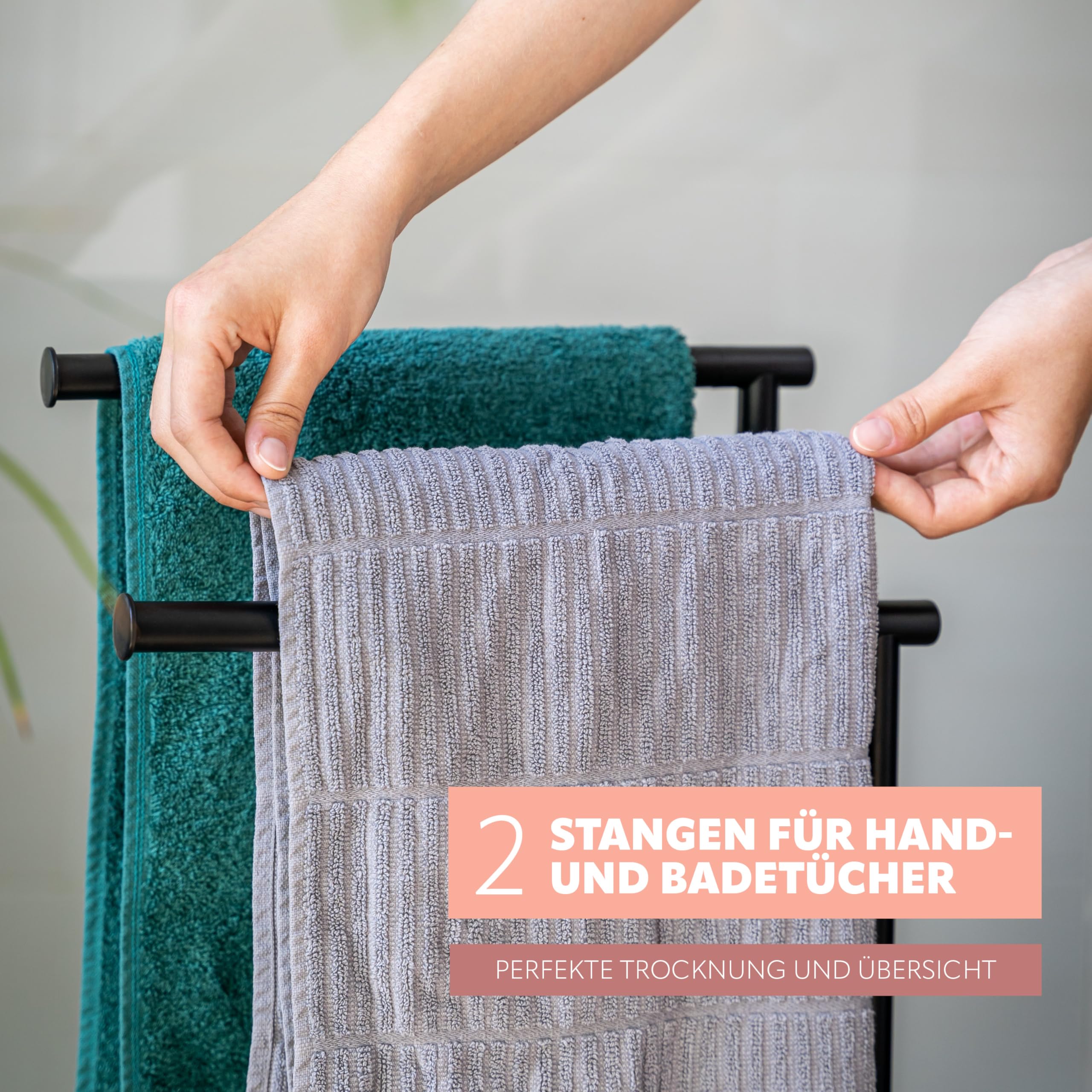 bremermann Stand-Handtuchhalter freistehend, 2 Stangen, Handtuchständer (Schwarz)