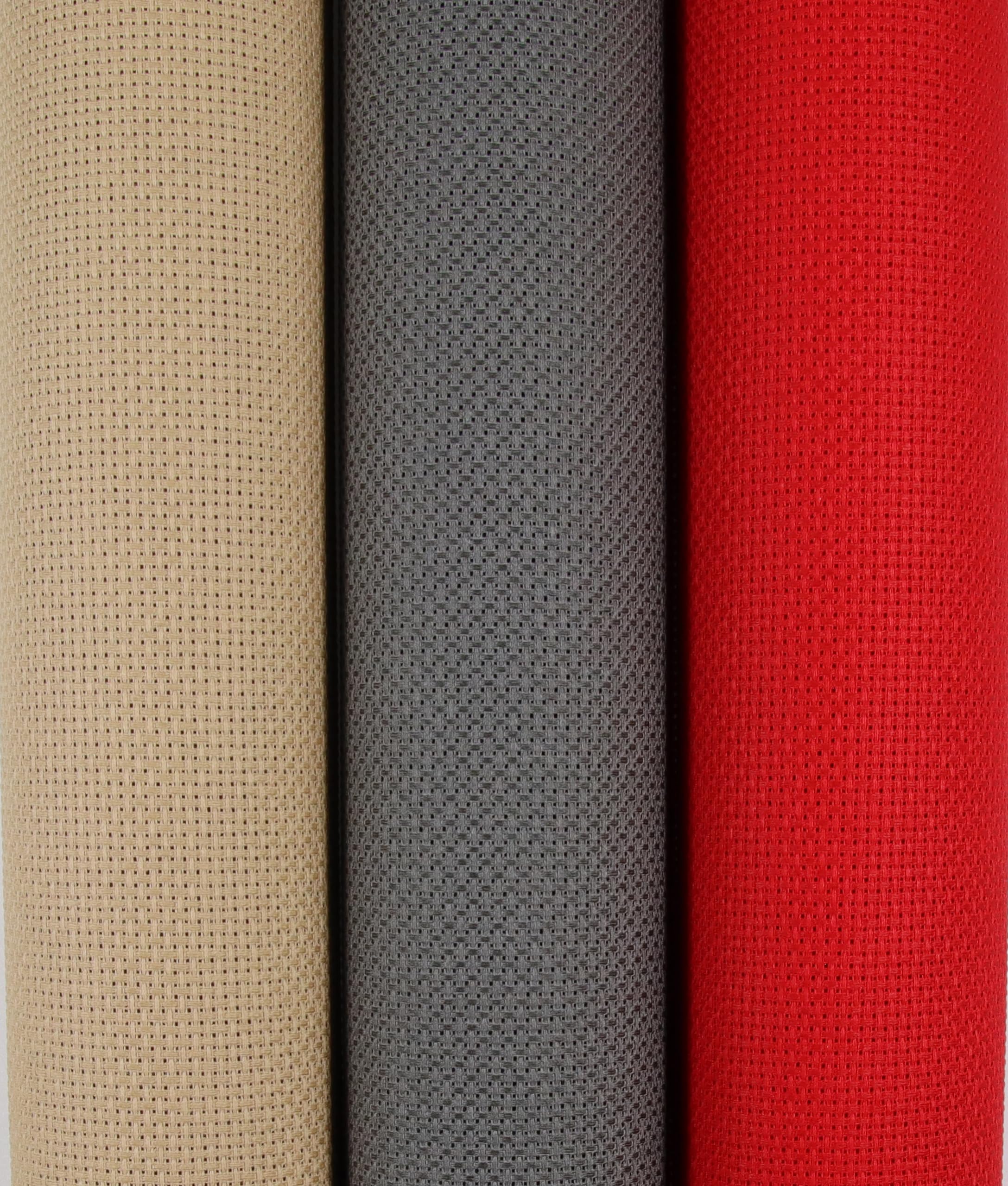 KCS 3 pc of 15" x 18"(38cmx45cm) Counted Cross Stitch Cotton Aida Cloth Needlework Rolled Fabric Box,14CT,Red+Khaki+Dark Grey