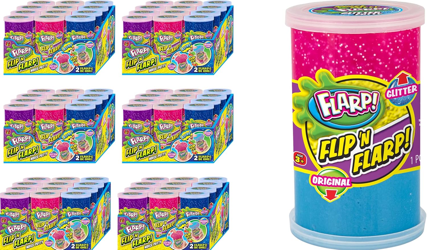 Flip & Flarp Noise Putty Double Pack Original & Glitter Fidget Toy (72 Packs Assorted) JA-RU Farrt Gas Noise Maker Slime Cloud & Scented Putty Stress Toy for Boys, Girls & Adults. Party Favor 047-72s